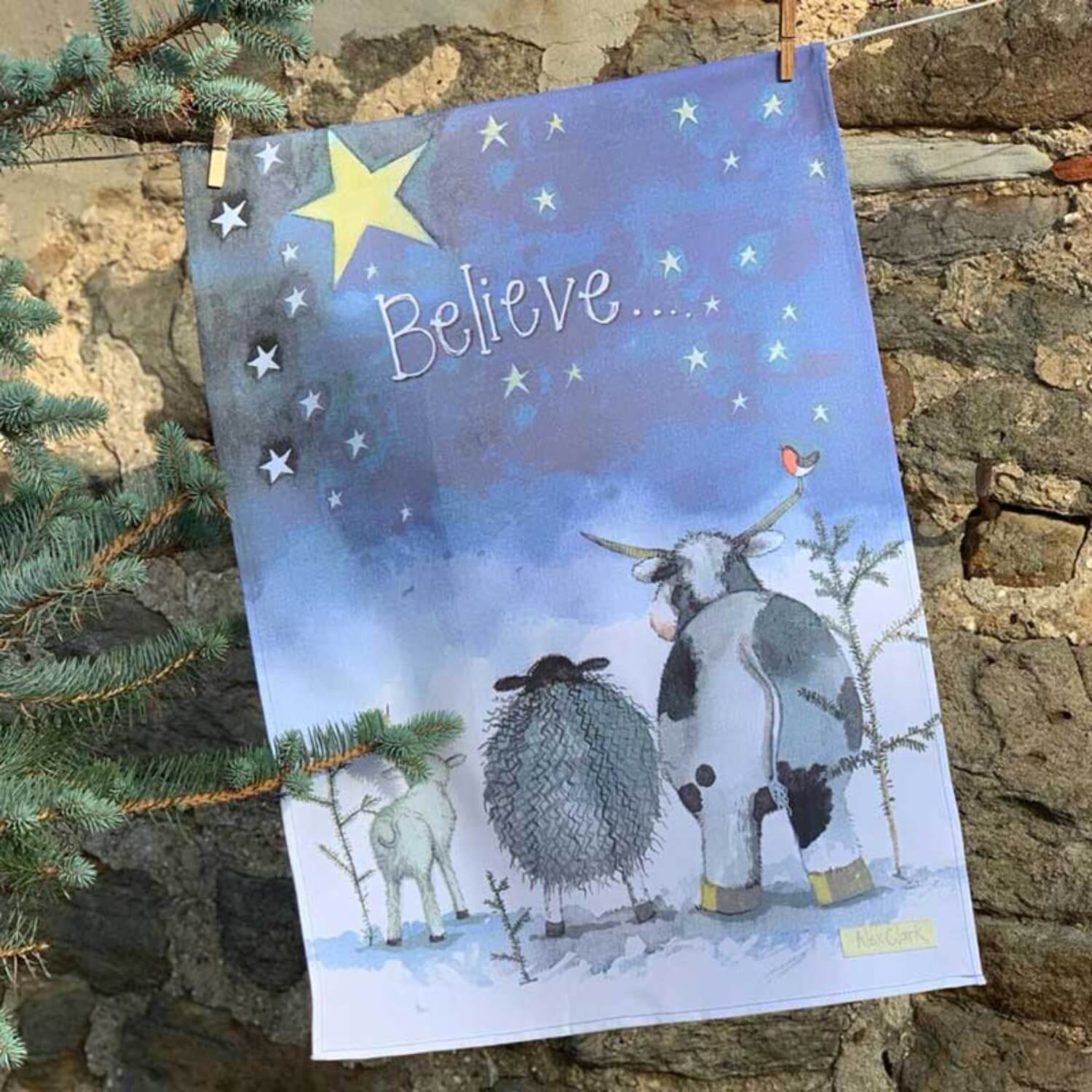 Alex Clark Christmas 100% Cotton Tea Towel - Believe