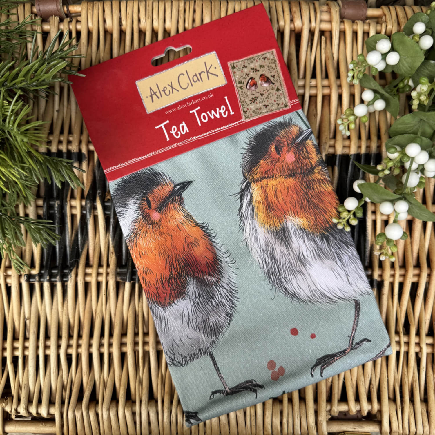 Alex Clark Christmas 100% Cotton Tea Towel - Robins - Image 2