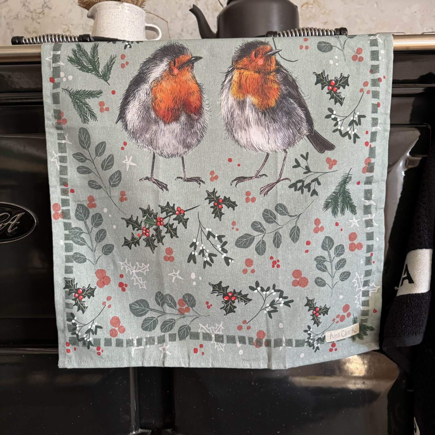 Alex Clark Christmas 100% Cotton Tea Towel - Robins - Image 3
