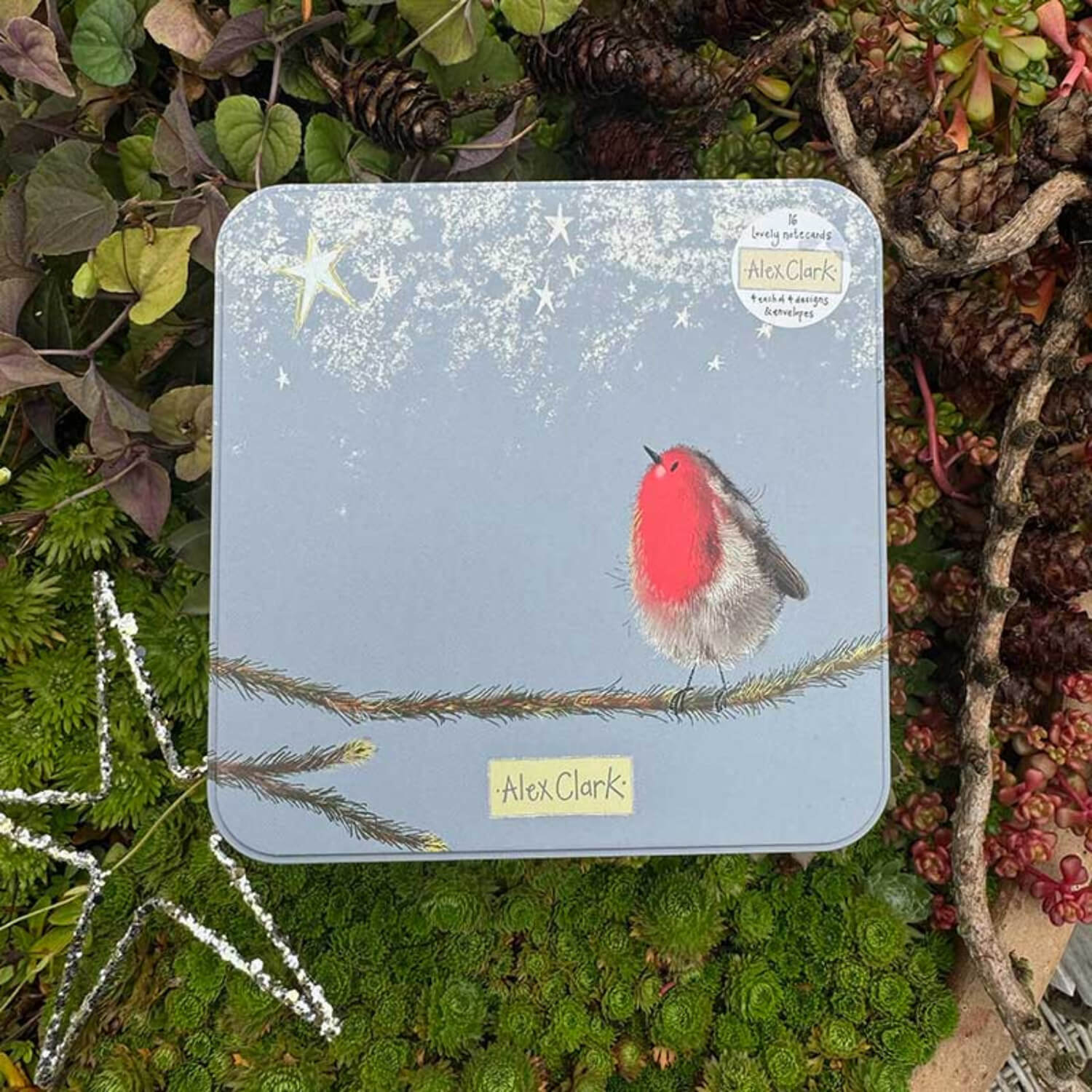 Alex Clark Christmas 16-Pack Notecard Tin - Robins - Image 2