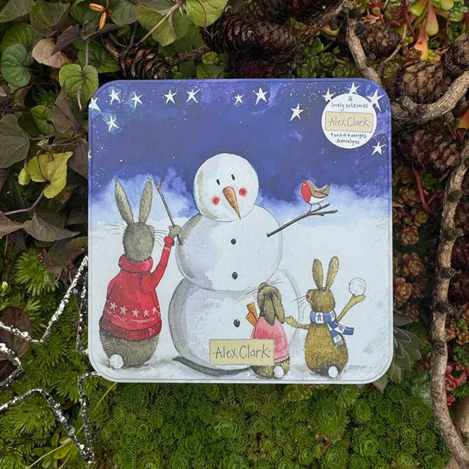 Alex Clark Christmas 16-Pack Notecard Tin - Snow Bunnies - Image 2