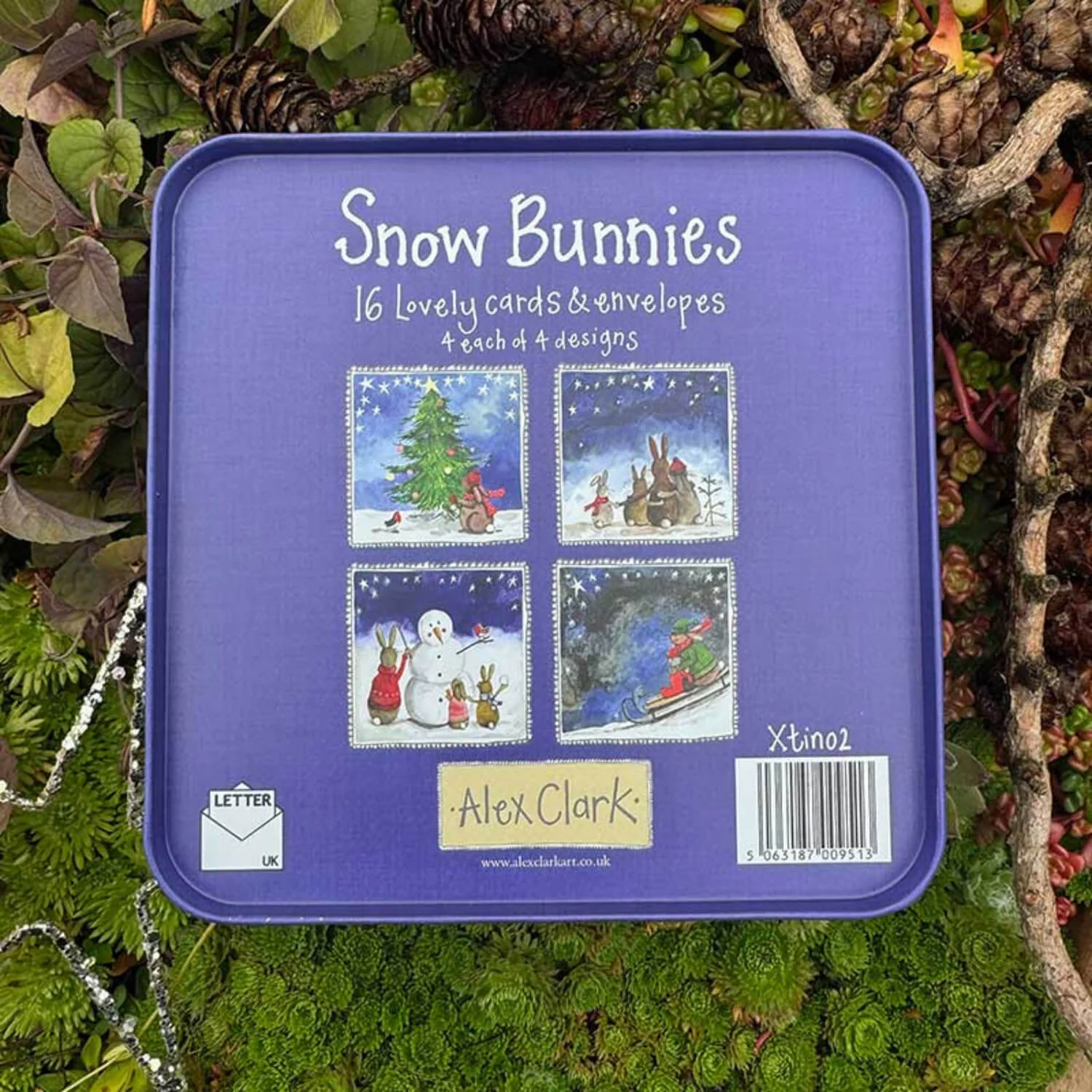 Alex Clark Christmas 16-Pack Notecard Tin - Snow Bunnies - Image 3