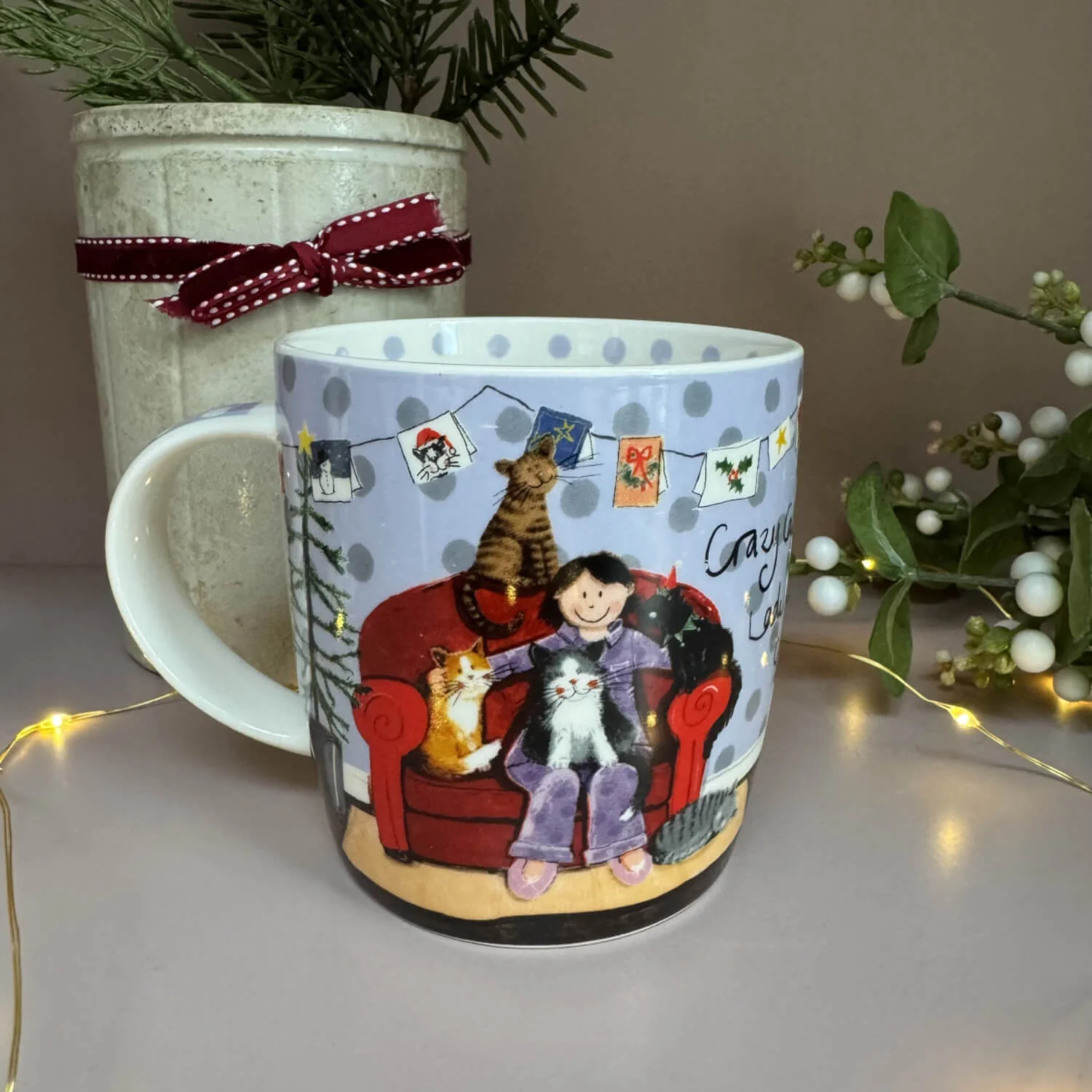 Alex Clark Christmas 400ml China Mug - Crazy Cat Lady - Image 2
