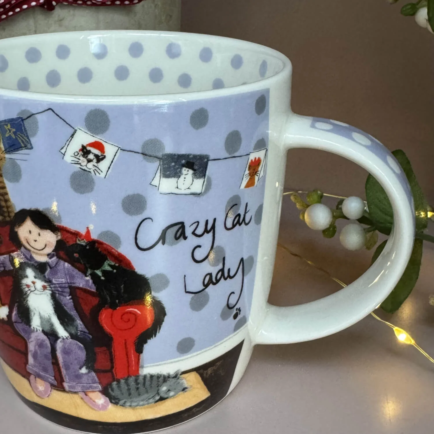 Alex Clark Christmas 400ml China Mug - Crazy Cat Lady - Image 3