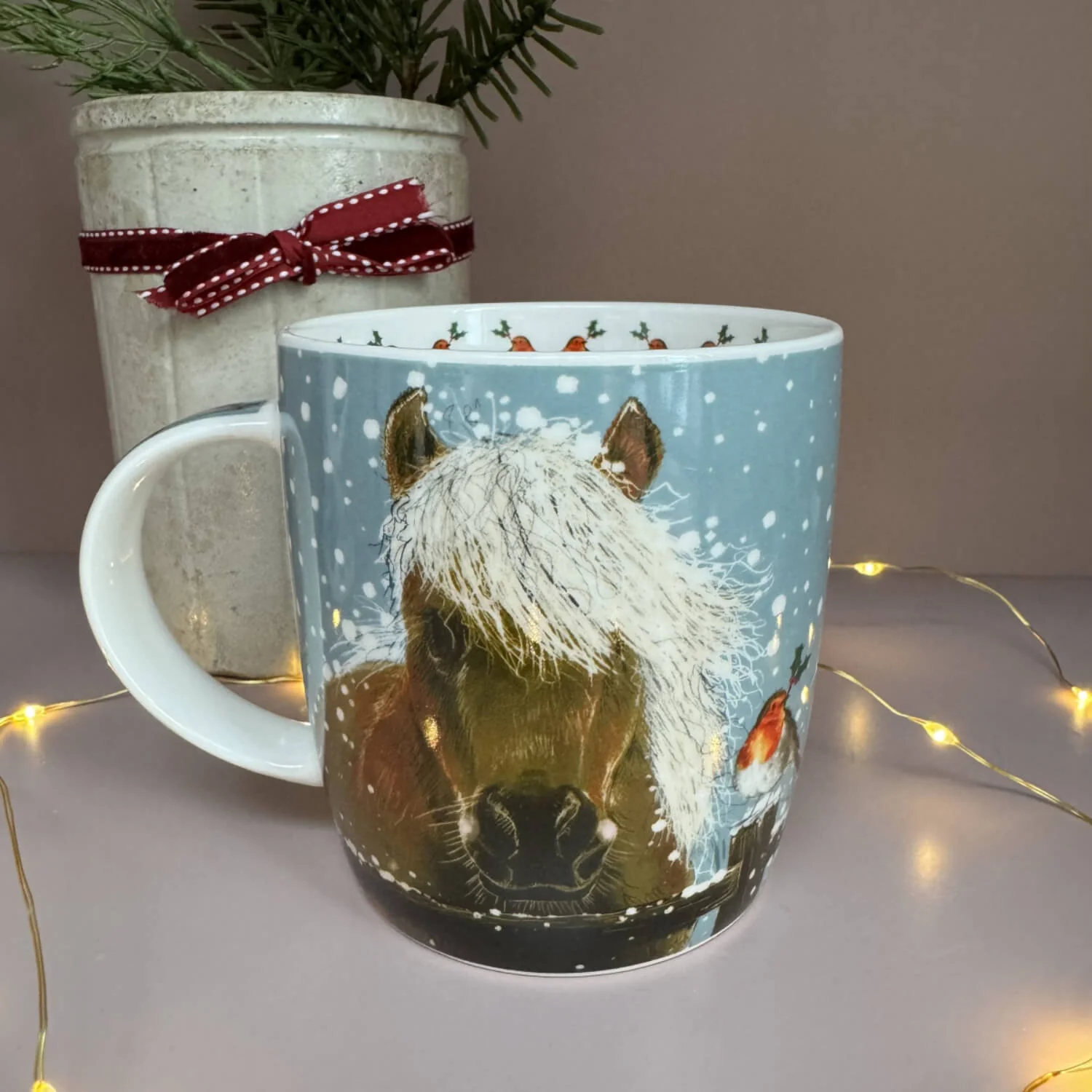 Alex Clark Christmas 400ml China Mug - Horse & Robin - Image 2
