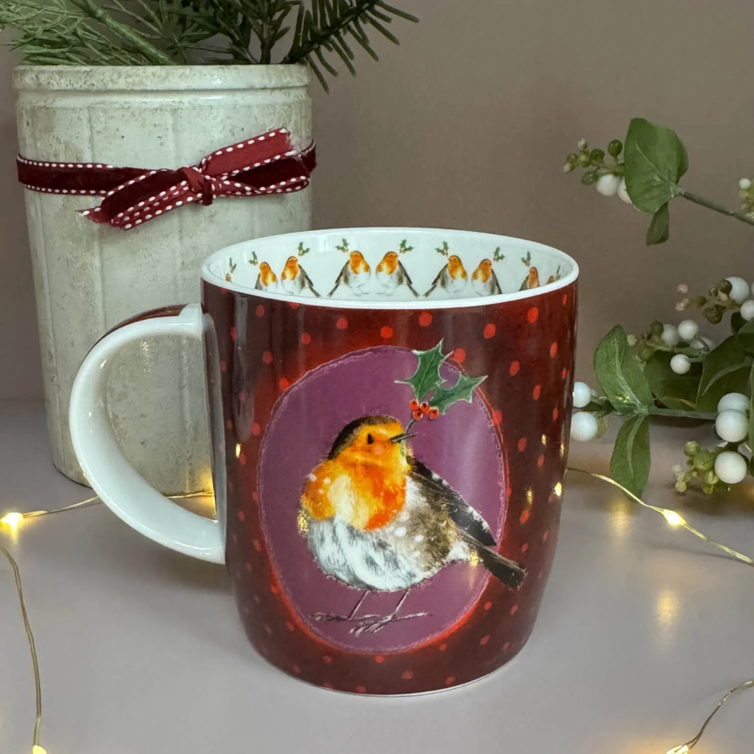 Alex Clark Christmas 400ml China Mug - Robin & Holly - Image 2