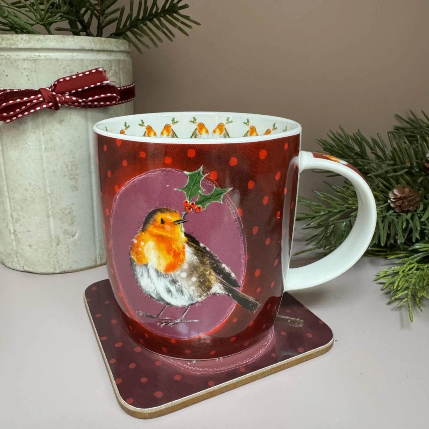 Alex Clark Christmas 400ml China Mug - Robin & Holly - Image 4