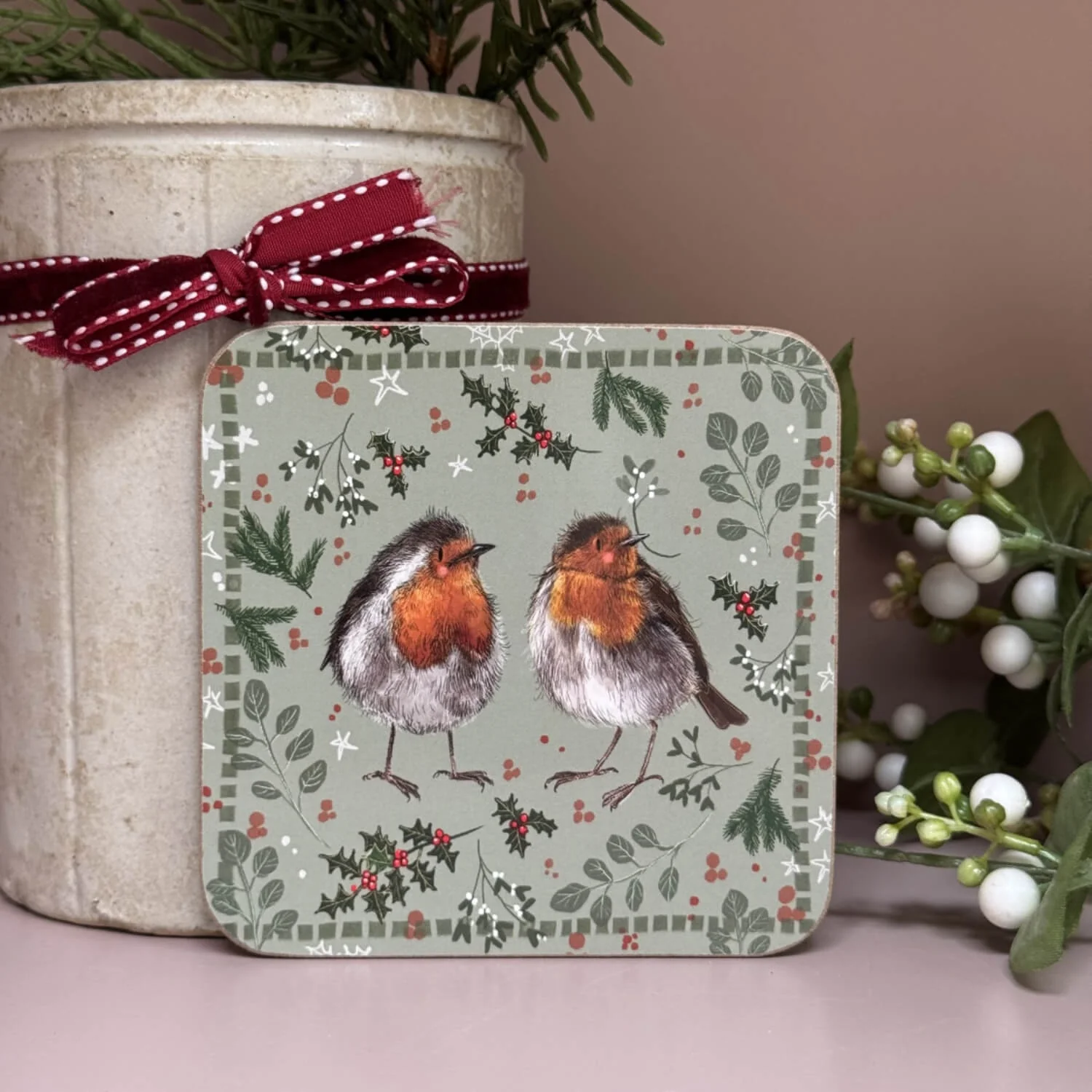 Alex Clark Christmas Coaster - Christmas Robins