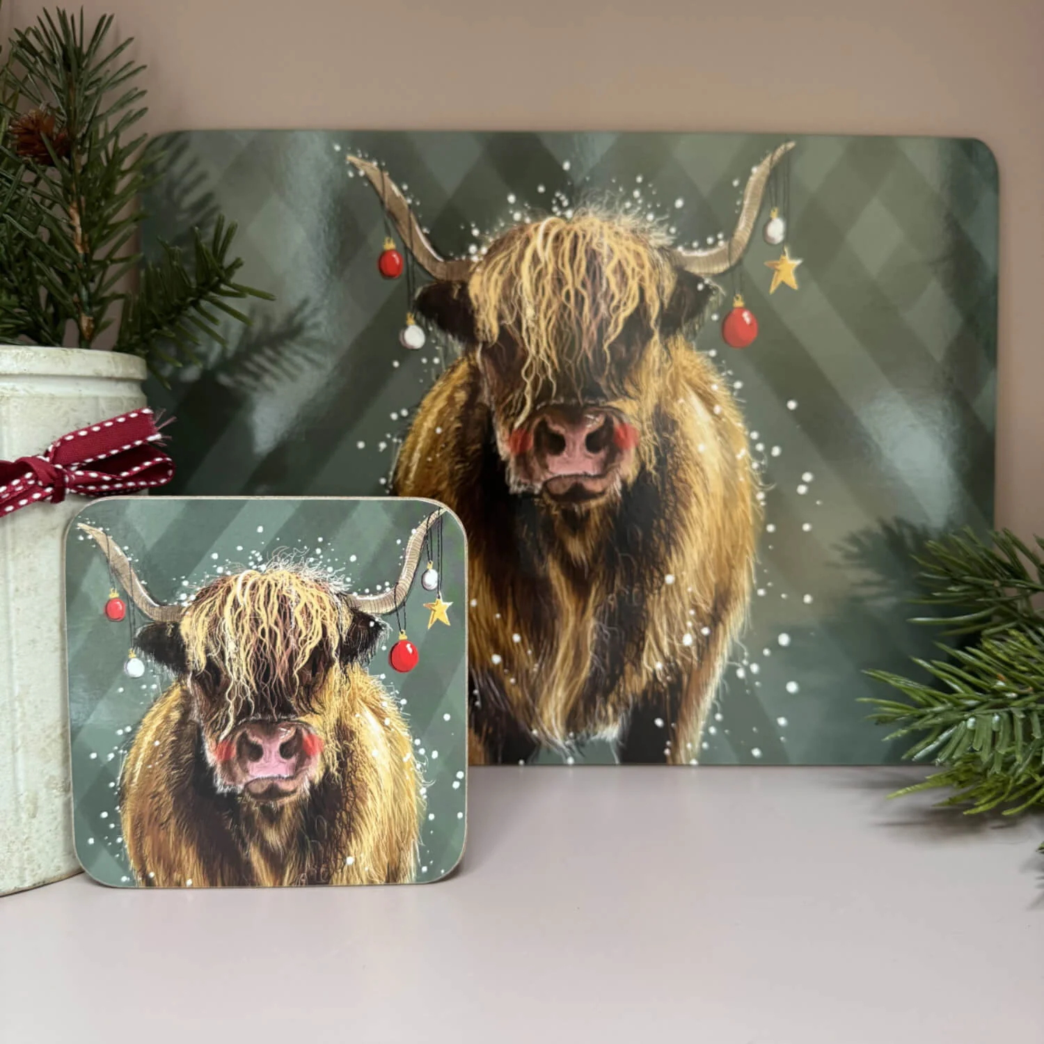 Alex Clark Christmas Coaster - Highland Cow - Image 2