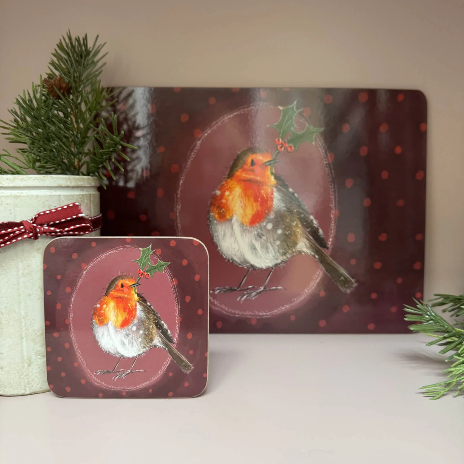 Alex Clark Christmas Coaster - Robin and Holly - Image 2
