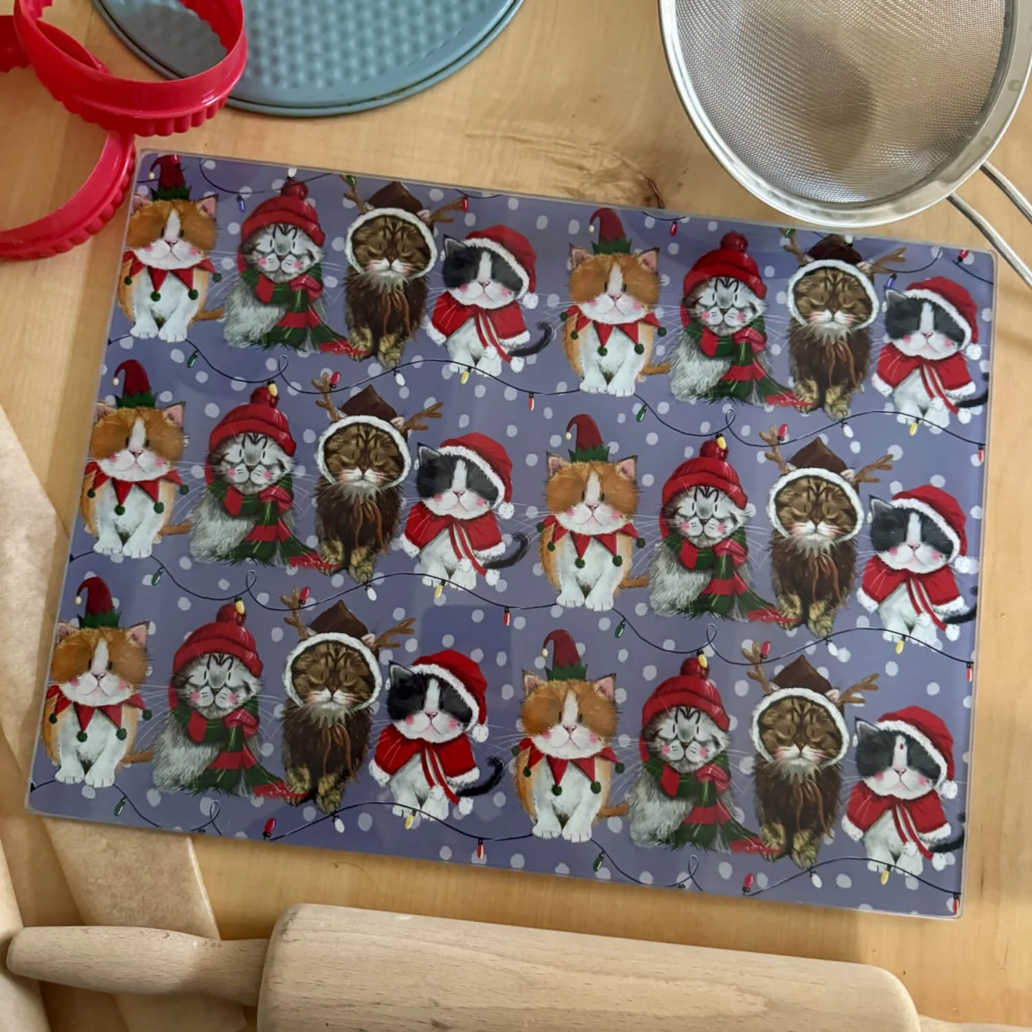 Alex Clark Christmas Glass Worktop Saver - Christmas Cats