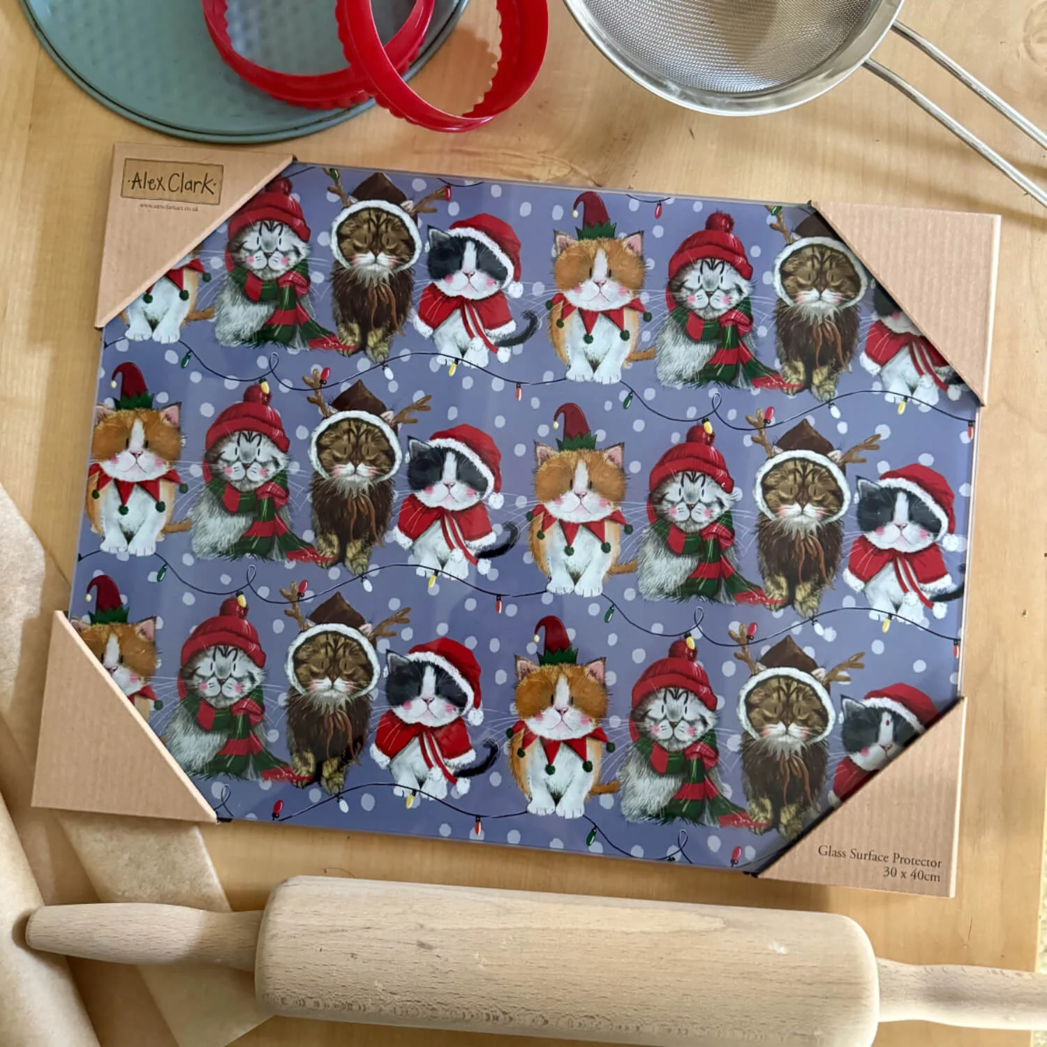 Alex Clark Christmas Glass Worktop Saver - Christmas Cats - Image 2