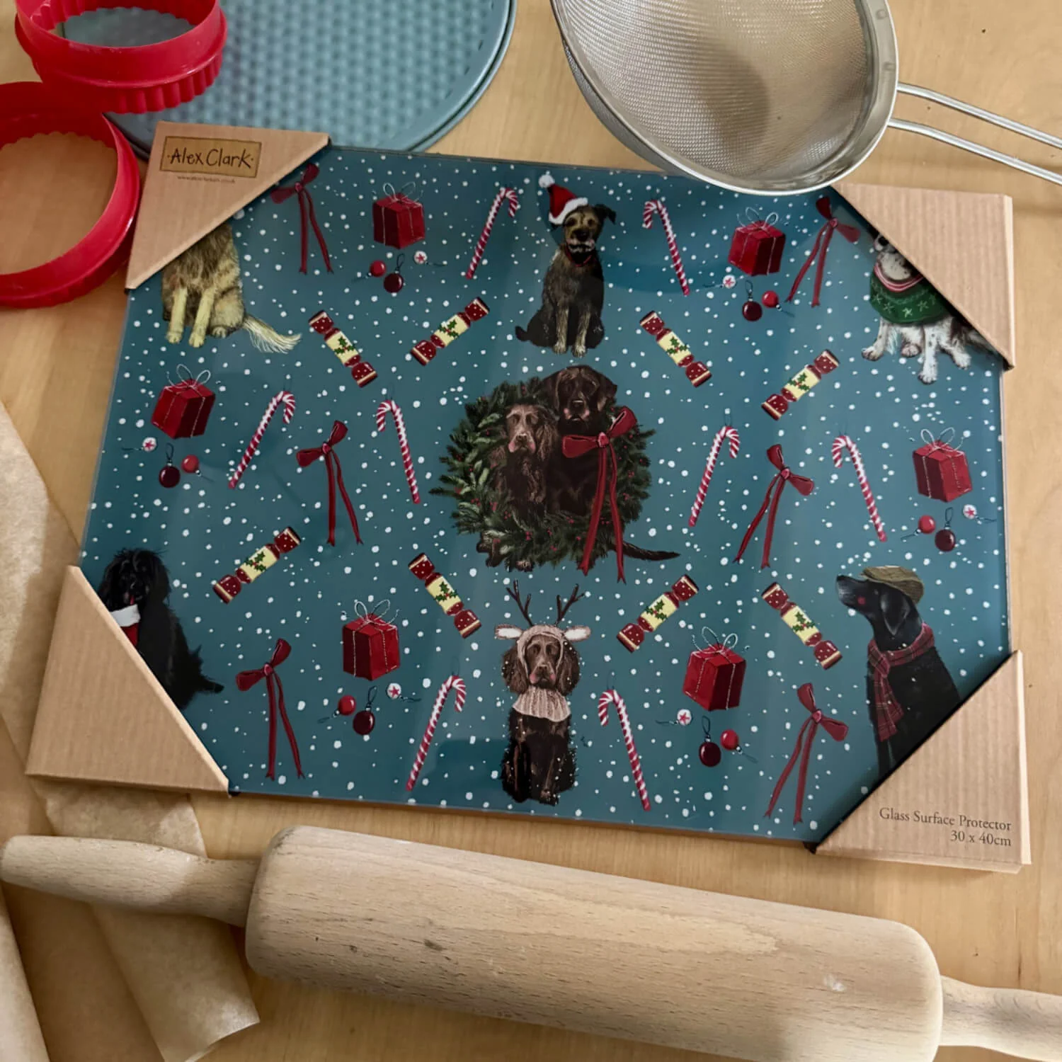 Alex Clark Christmas Glass Worktop Saver - Christmas Dogs - Image 2