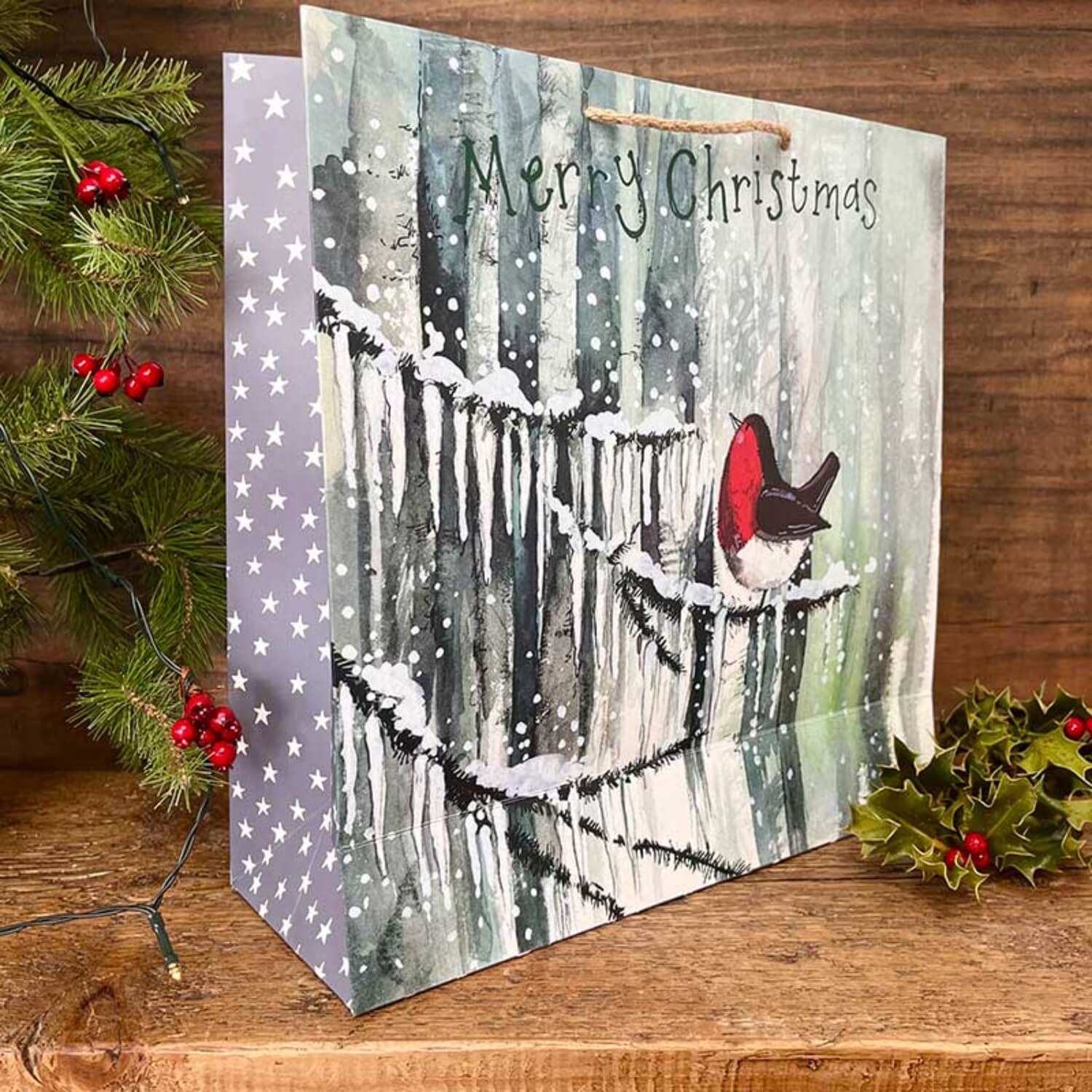 Alex Clark Christmas Large Gift Bag - Robin & Icicles - Image 2