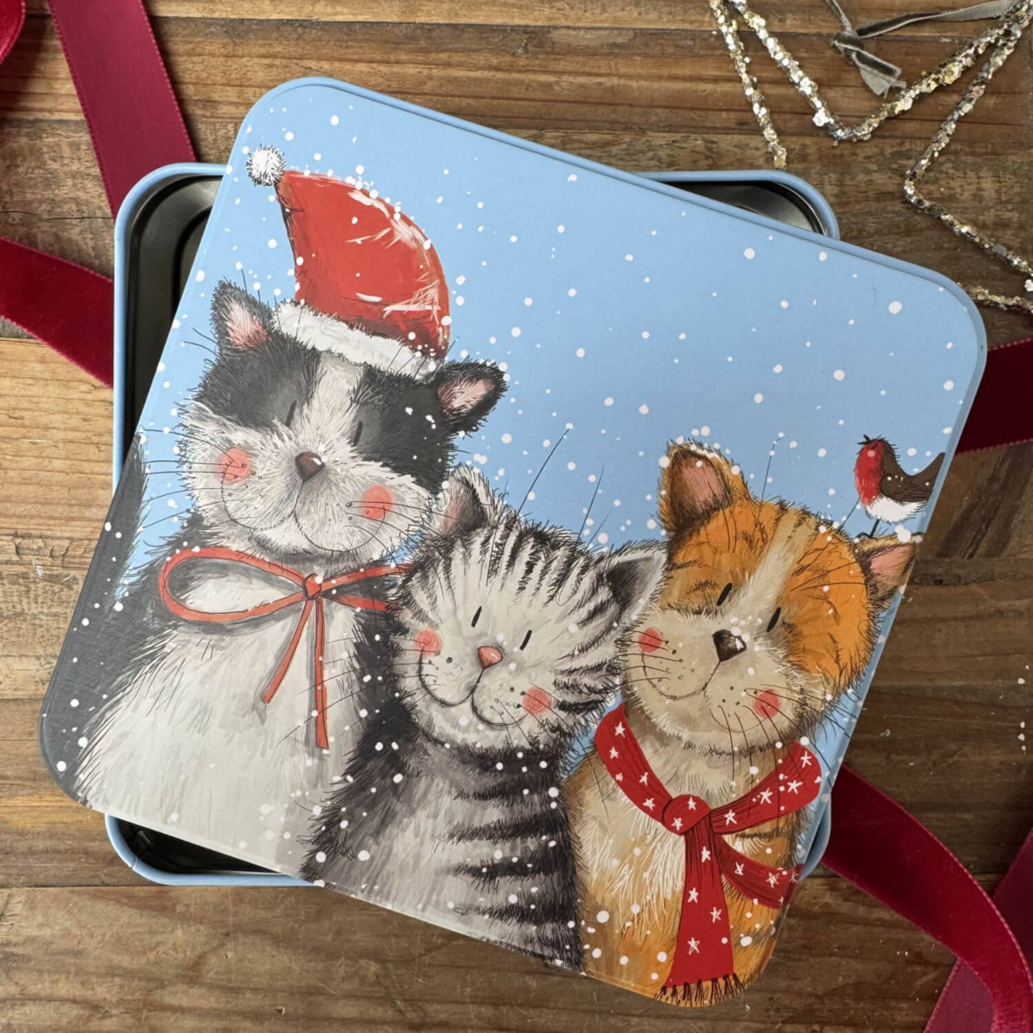 Alex Clark Christmas Large Square Tin - Festive Cats - Image 2