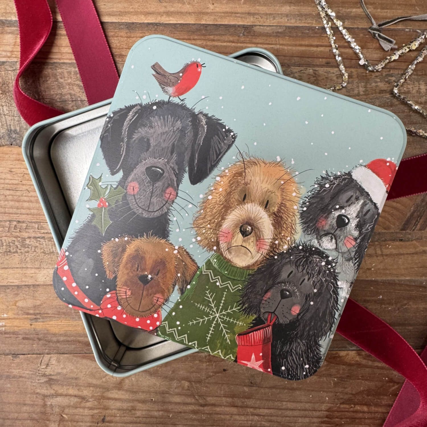 Alex Clark Christmas Large Square Tin - Festive Dogs - Image 2