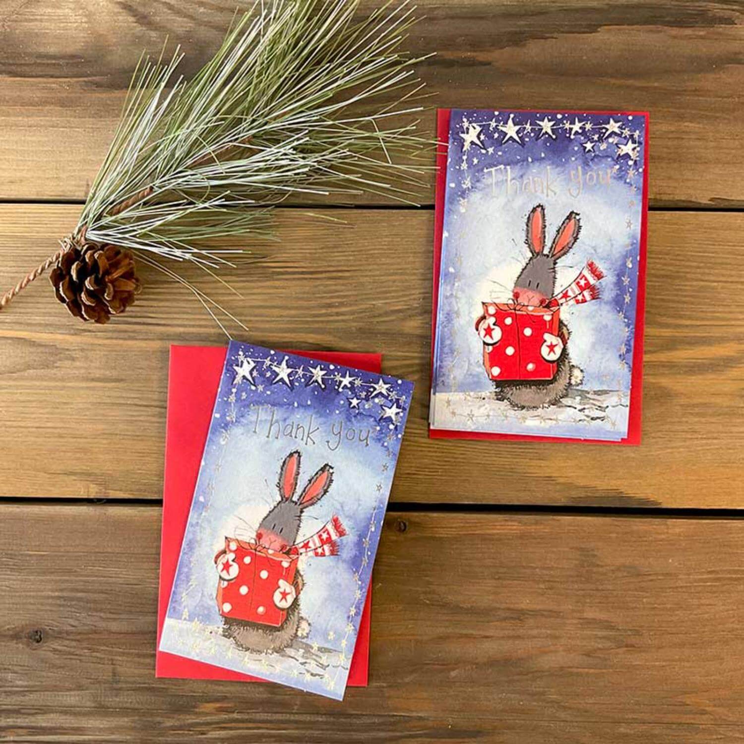 Alex Clark Christmas Pack of 5 Thank You Notelets - Rabbit - Image 2