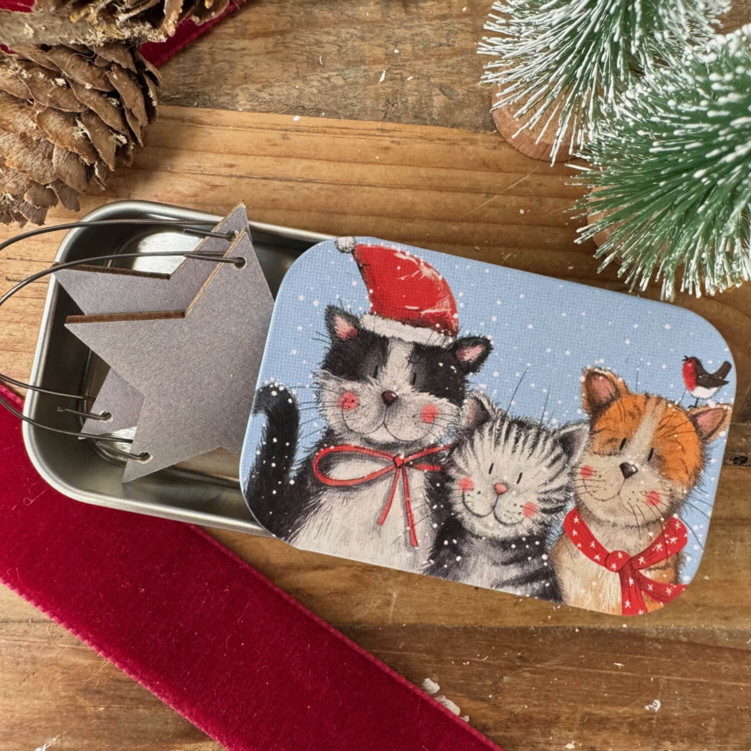 Alex Clark Christmas Small Sliding Tin - Festive Cats - Image 2