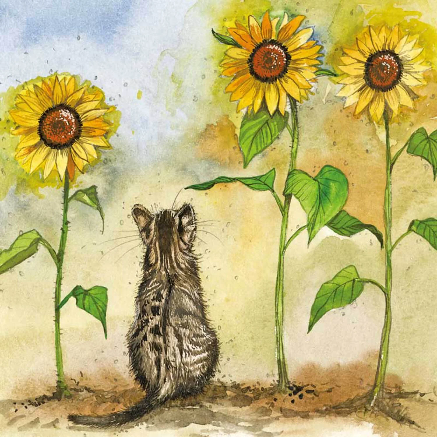 Alex Clark Keyring - Cat & Sunflowers - Image 2