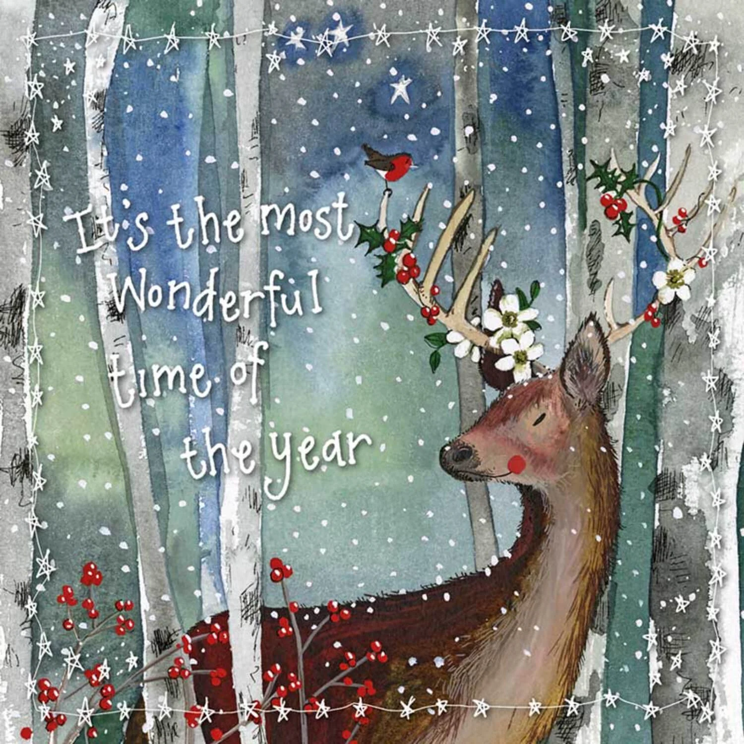 Alex Clark Little Starlight Christmas Card - Christmas Floral Deer - Image 2