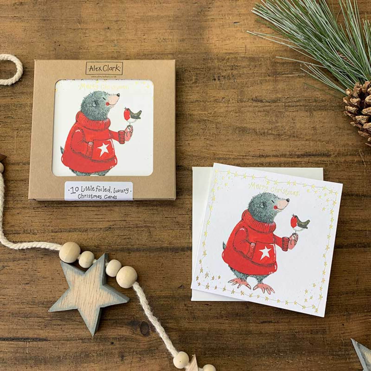 Alex Clark Pack Of 10 Little Foiled Luxury Christmas Cards - Mole & Robin - Image 3
