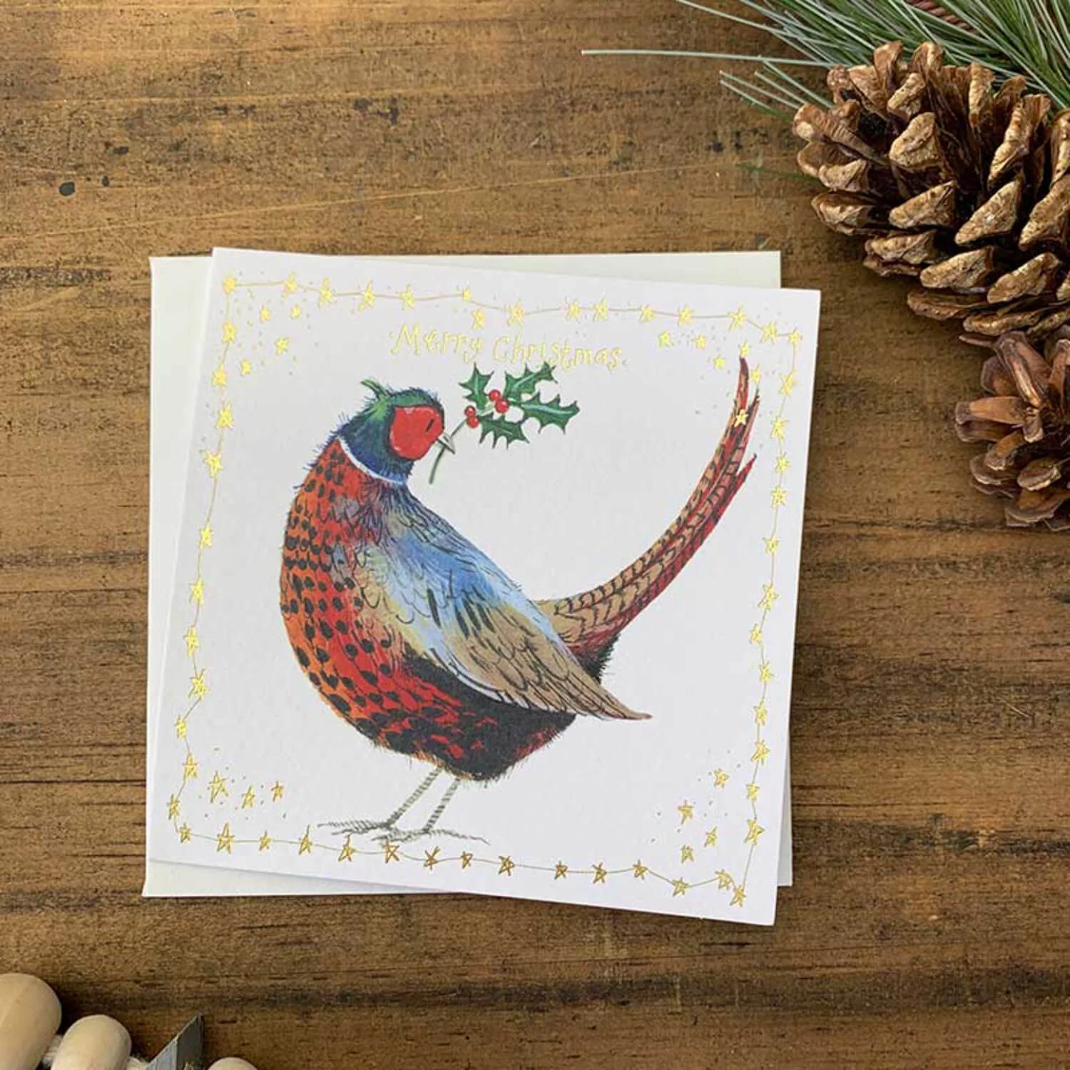Alex Clark Pack Of 10 Little Foiled Luxury Christmas Cards - Pheasant & Holly - Image 2
