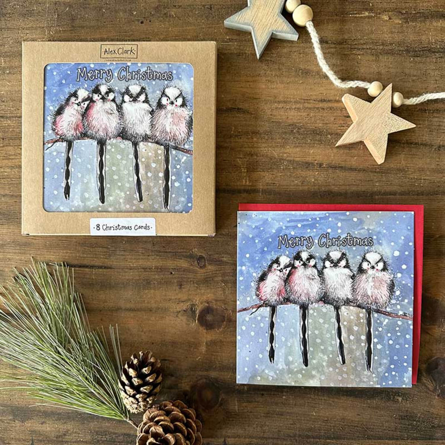 Alex Clark Pack Of 8 Christmas Cards - Long Tailed Tits - Image 4