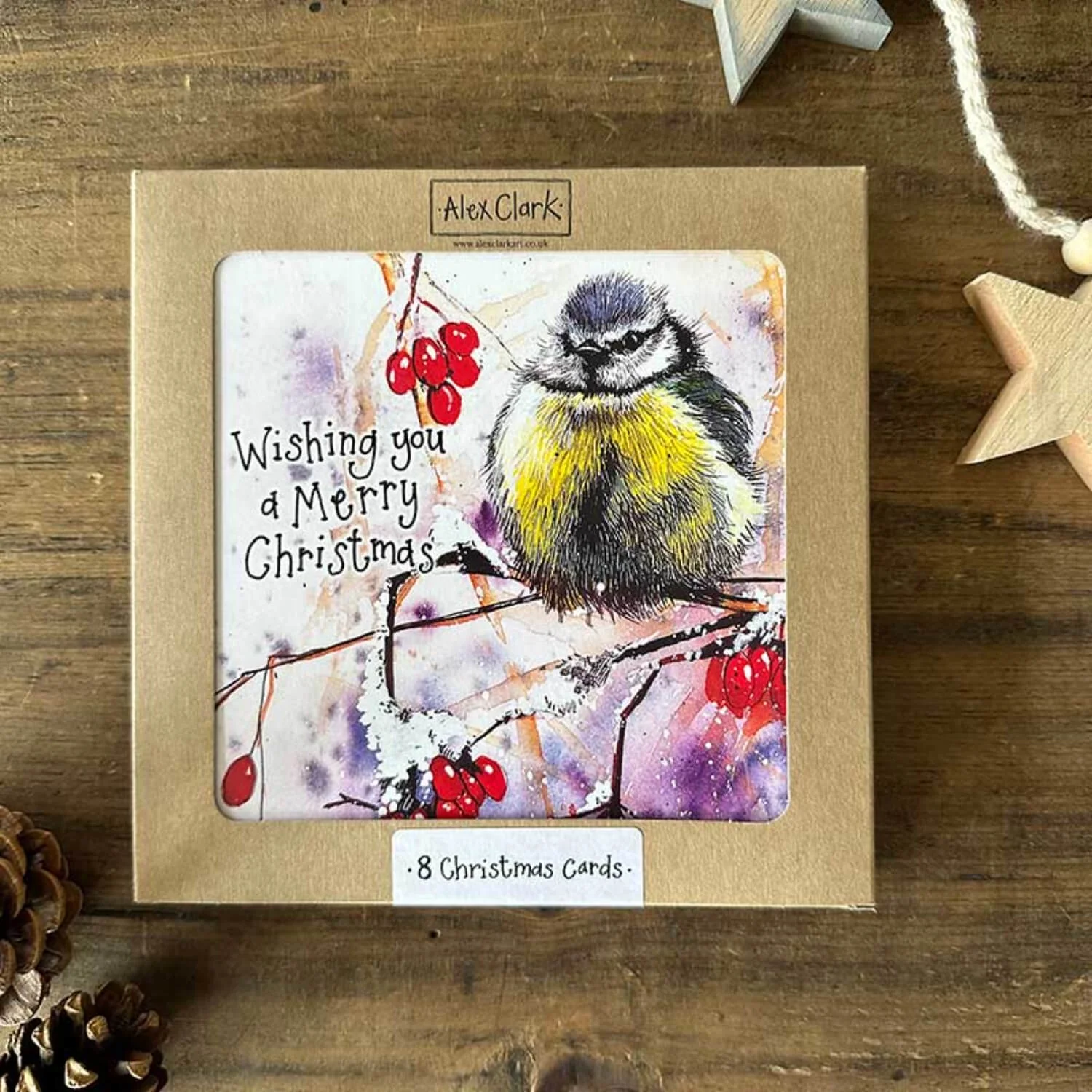 Alex Clark Pack Of 8 Christmas Cards - Merry Christmas - Blue Tit