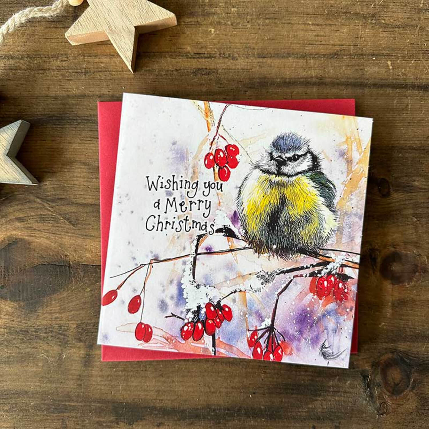 Alex Clark Pack Of 8 Christmas Cards - Merry Christmas - Blue Tit - Image 2