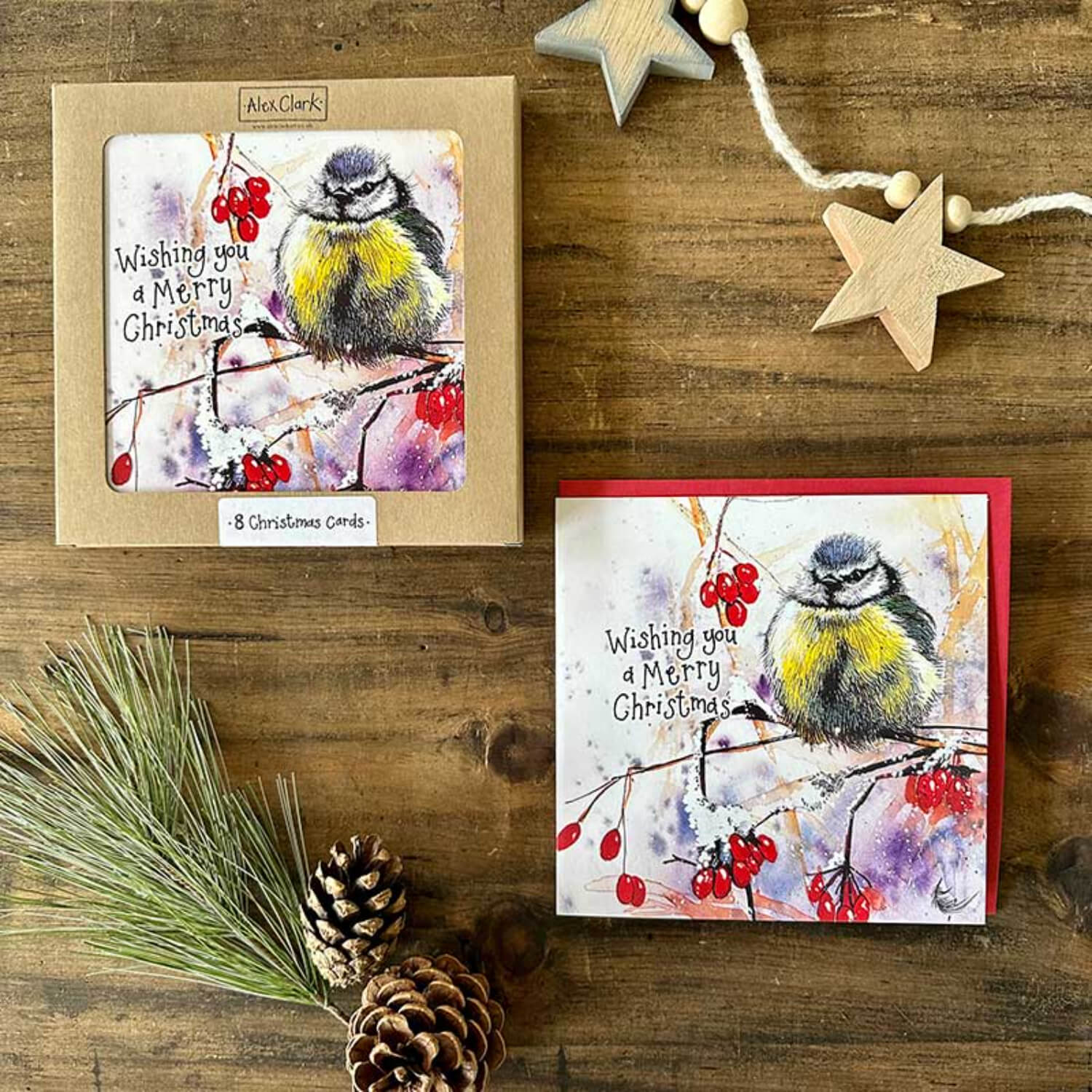 Alex Clark Pack Of 8 Christmas Cards - Merry Christmas - Blue Tit - Image 4