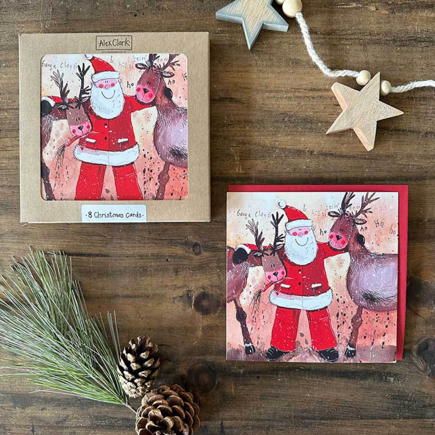 Alex Clark Pack Of 8 Christmas Cards -  Santa & Reindeer - Image 4