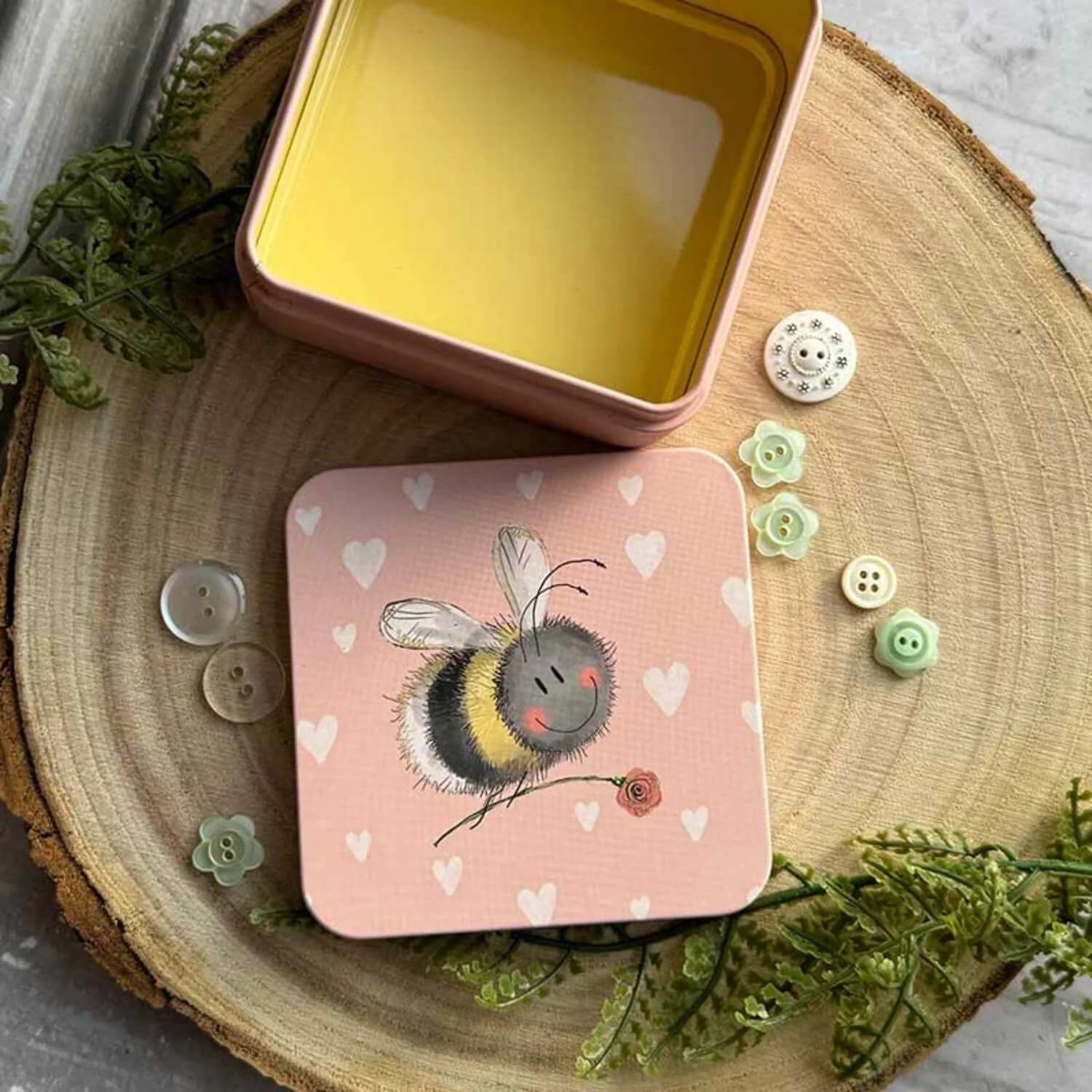 Alex Clark Small Square Tin - Bee And Flower - Image 2