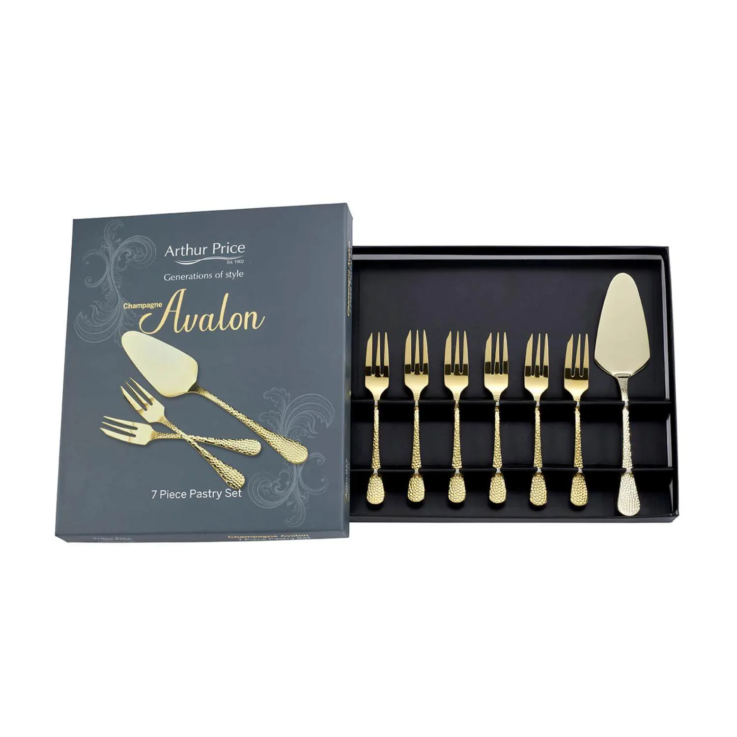 Arthur Price Champagne Avalon Stainless Steel Pastry Fork & Server Set - 7-Piece - Image 4