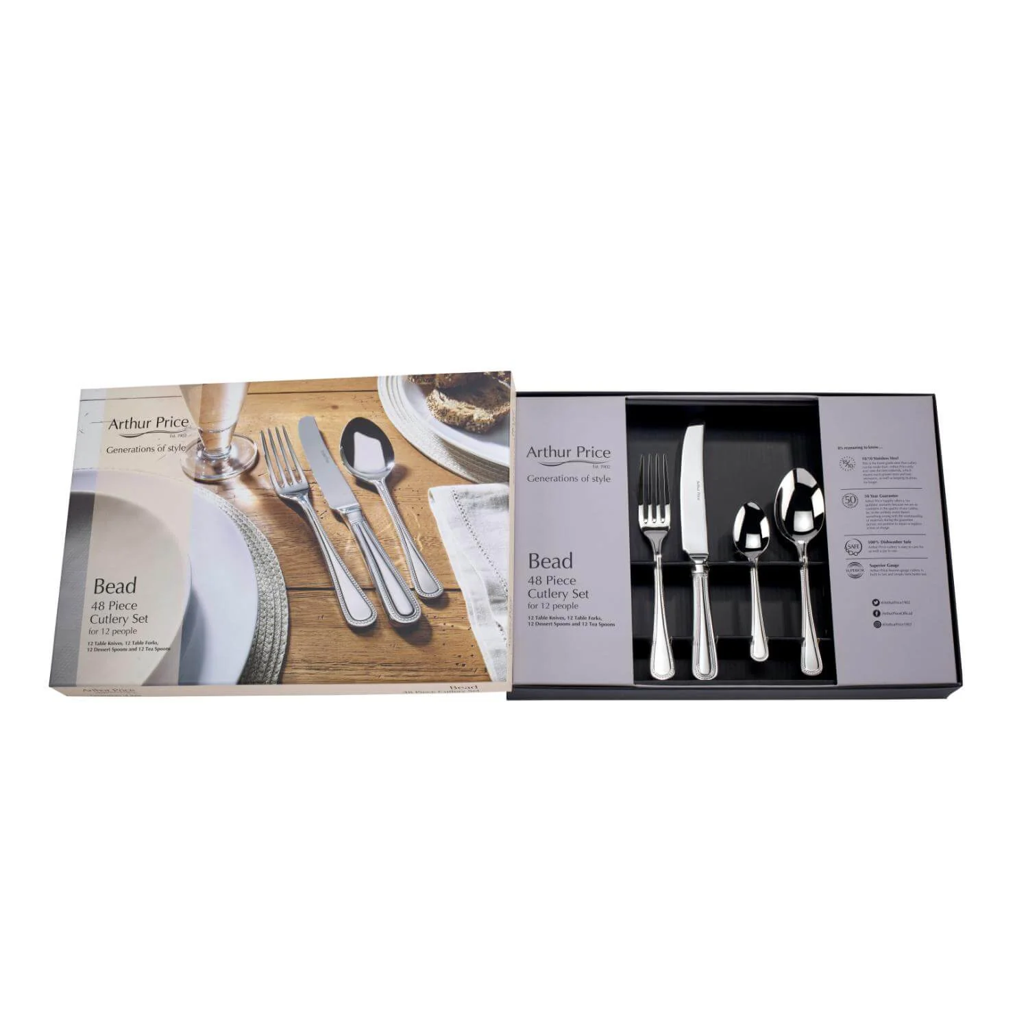 Arthur Price Everyday Classic Bead Cutlery Set - 48-Piece - Image 3