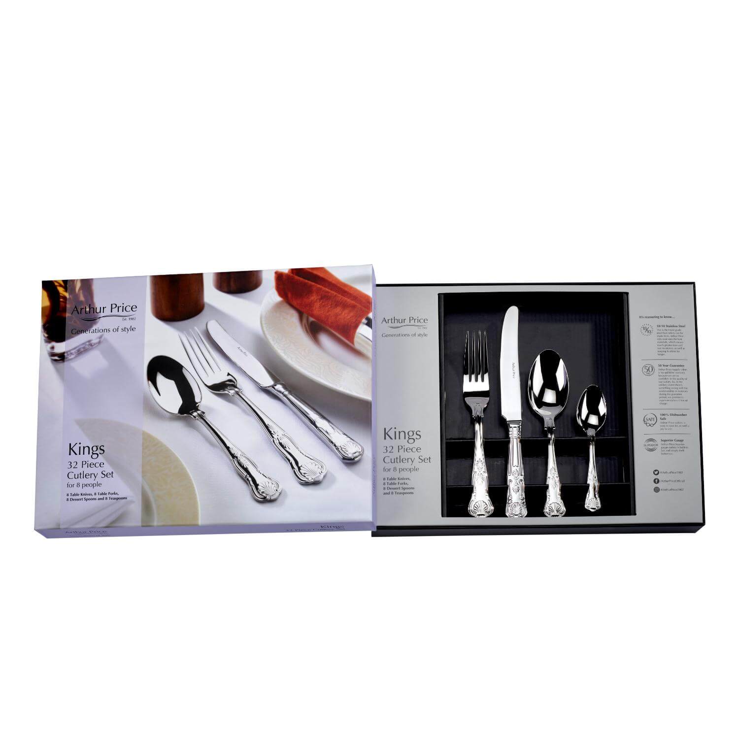 Arthur Price Everyday Classic Kings Stainless Steel Cutlery Set - 32-Piece - Image 2