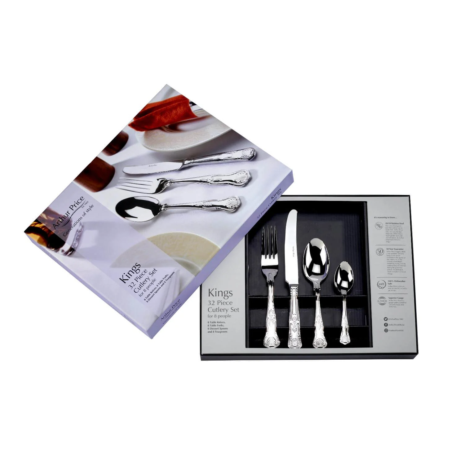 Arthur Price Everyday Classic Kings Stainless Steel Cutlery Set - 32-Piece - Image 3