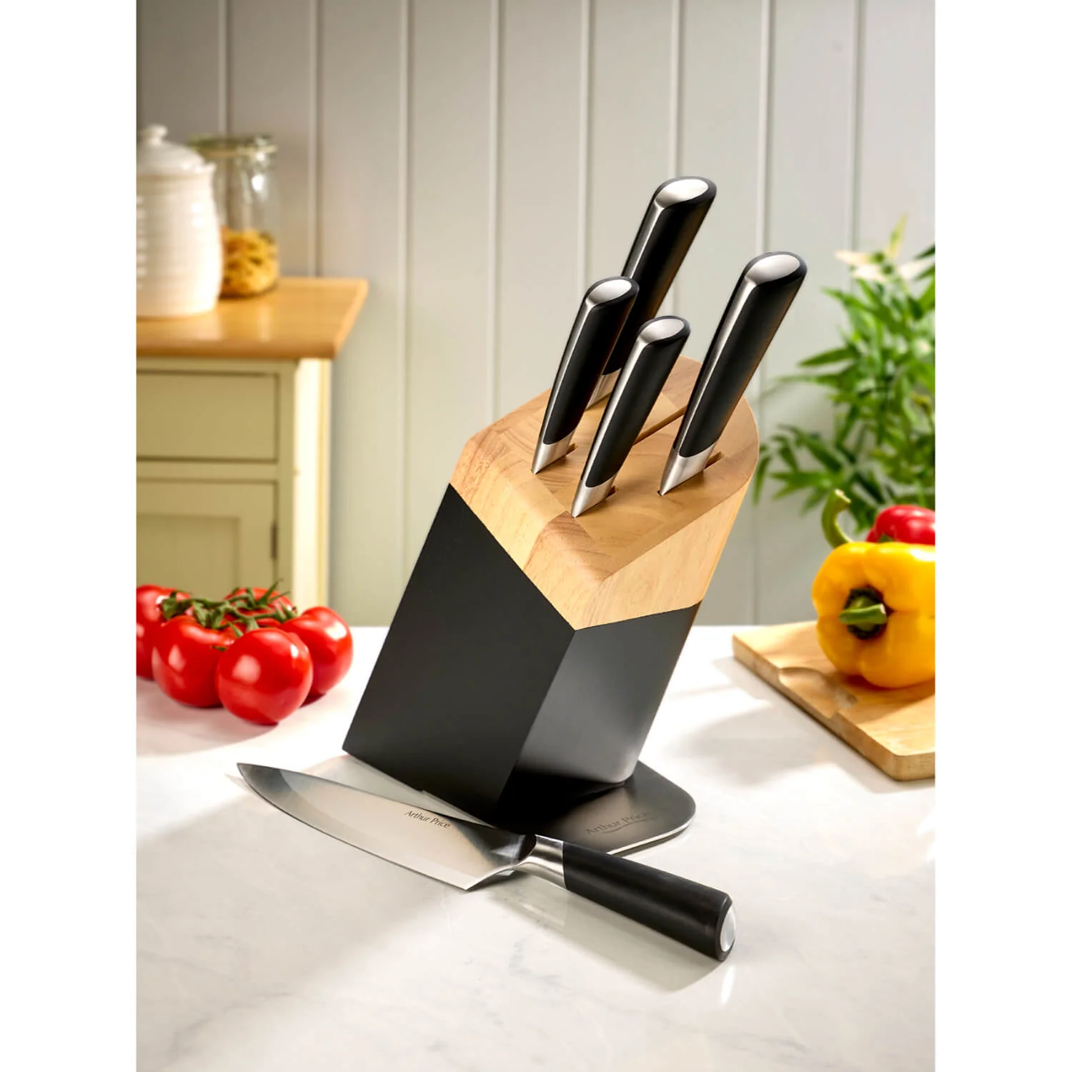 Arthur Price Kitchen 6-Piece Wood & Black Knife Block Set - Image 8
