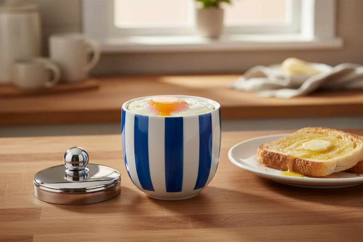 Bia International Porcelain Egg Coddler - Blue Stripe - Image 3