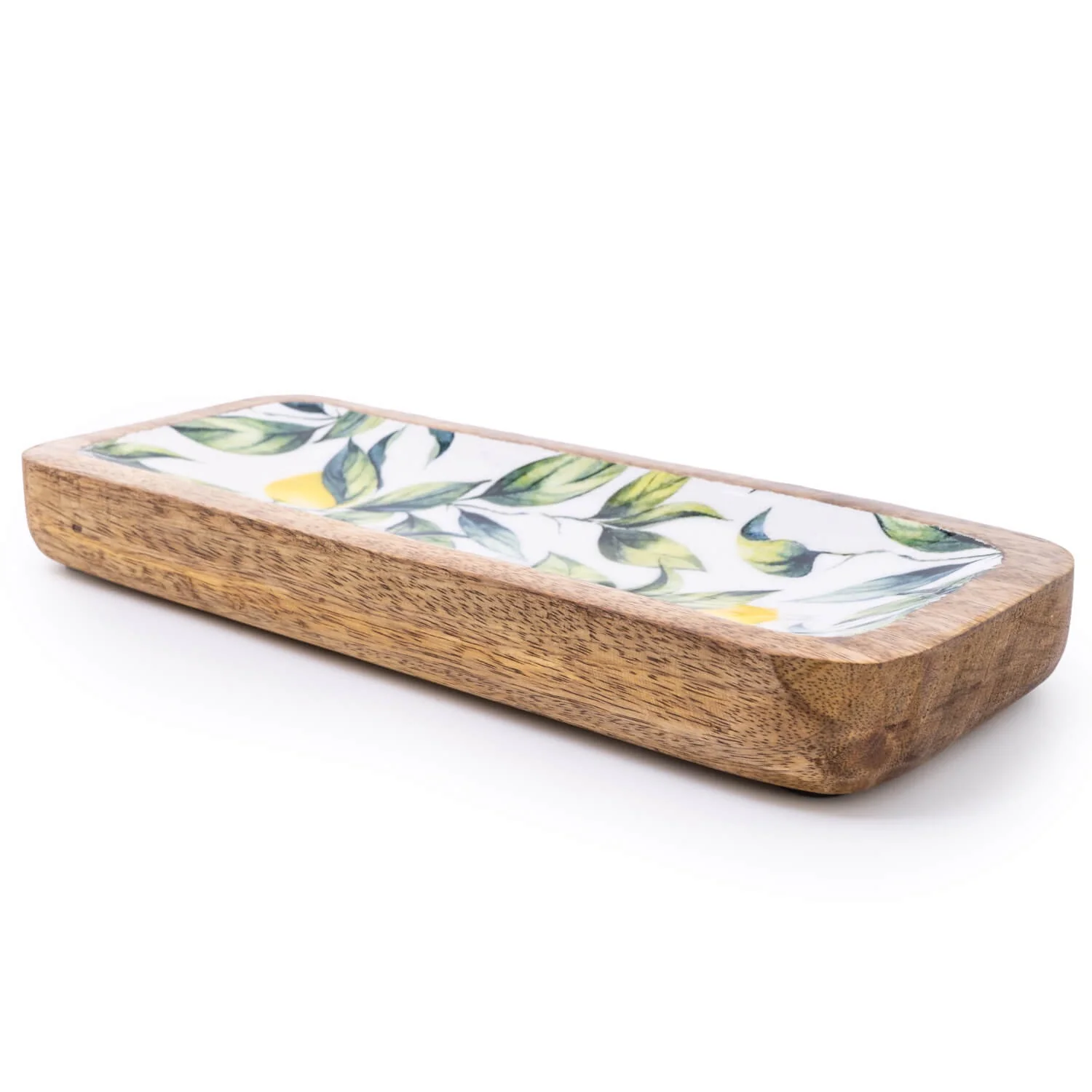 Candlelight 30.5cm Mango Wood Rectangular Dish - Lemons & Leaves