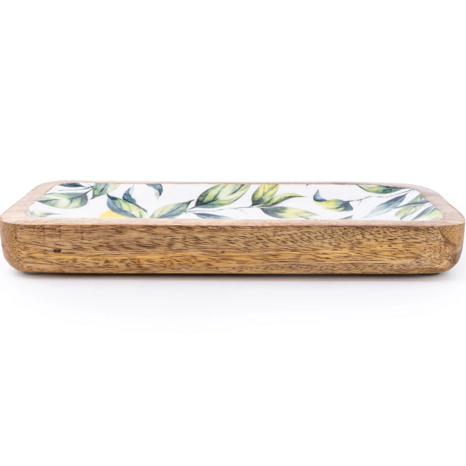 Candlelight 30.5cm Mango Wood Rectangular Dish - Lemons & Leaves - Image 2
