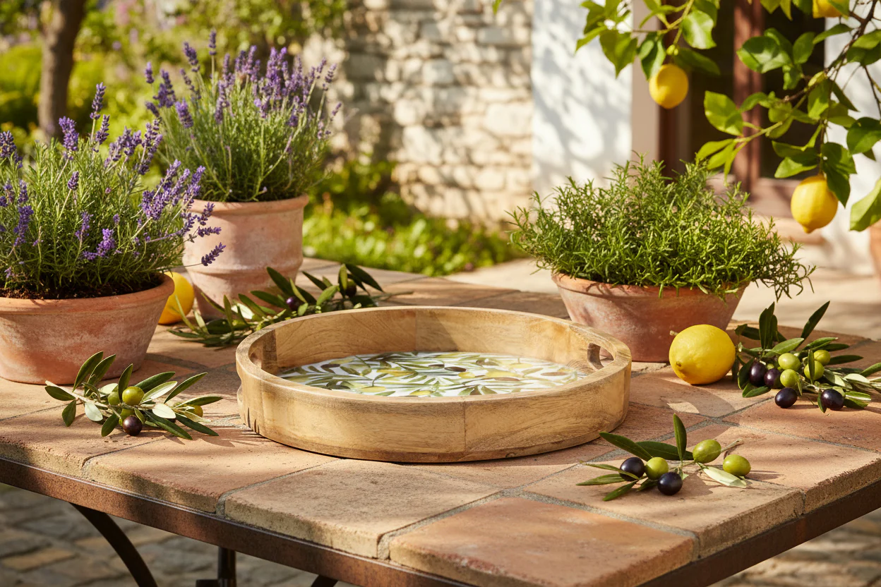 Candlelight 30cm Mango Wood Round Serving Tray - Olives - Image 2