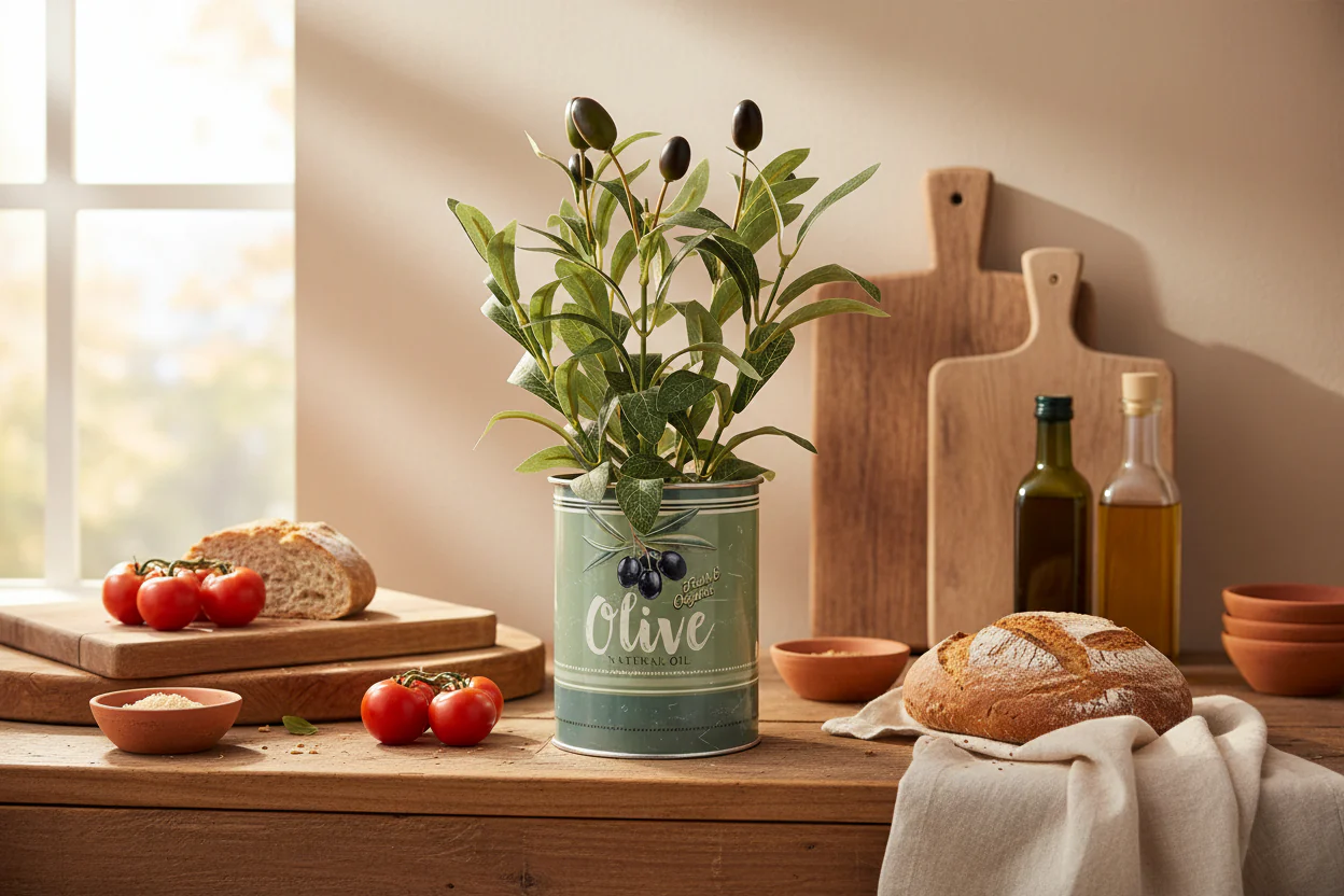 Candlelight Artificial Olive Plant In Tin Pot - Image 3