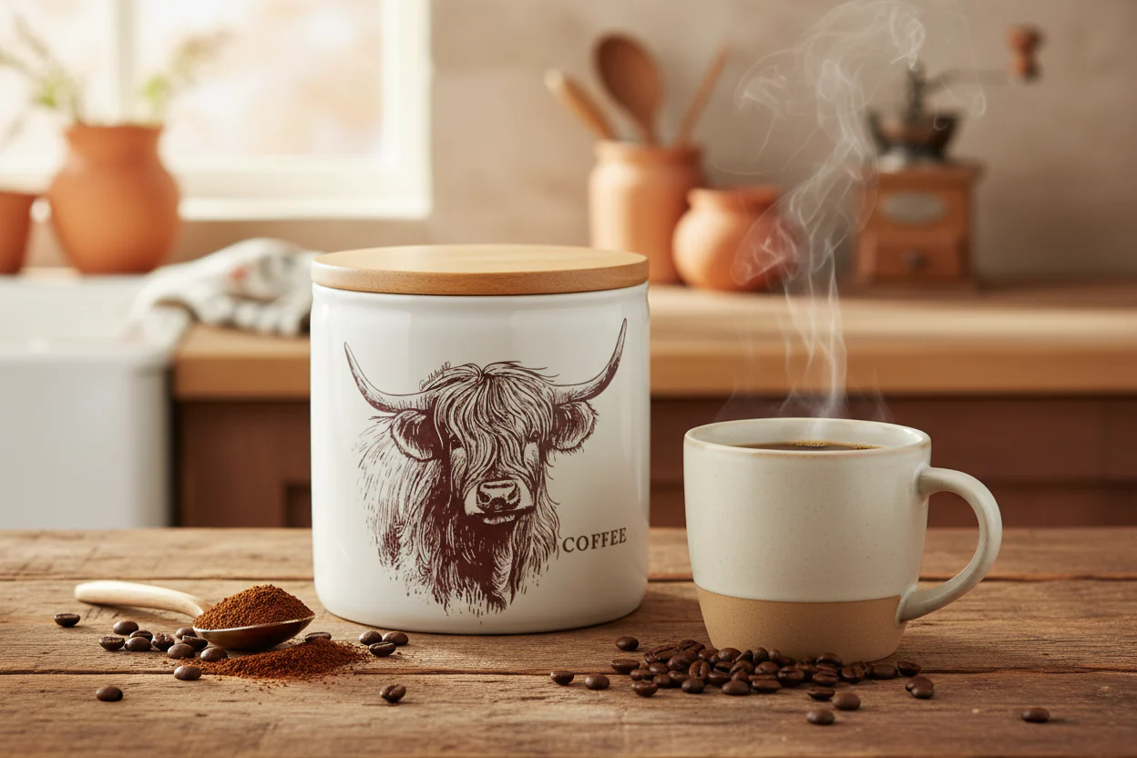 Candlelight Coffee Storage Jar - Highland Cow - Image 4