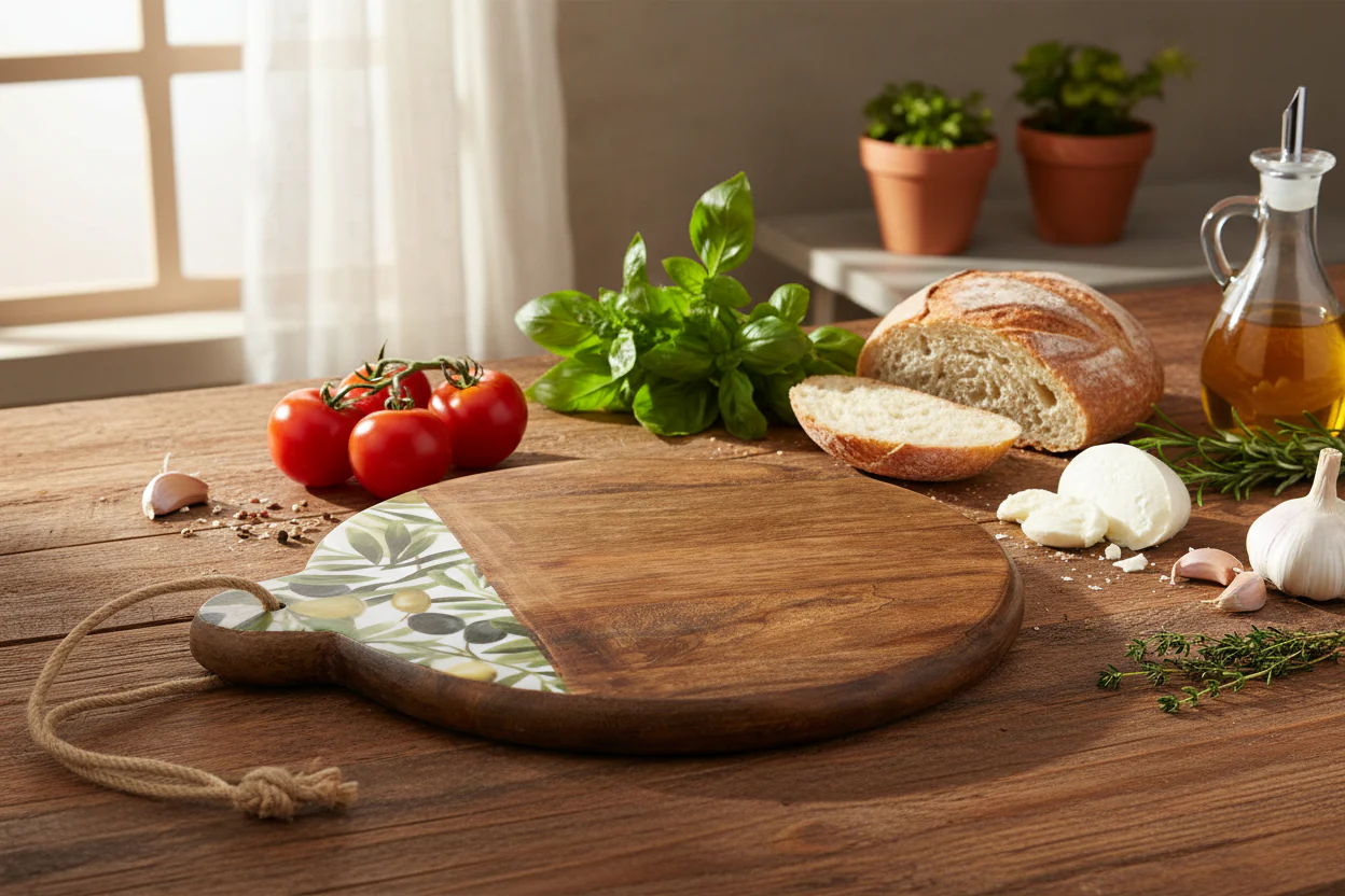 Candlelight Mango Wood Round Chopping Board - Olives - Image 3