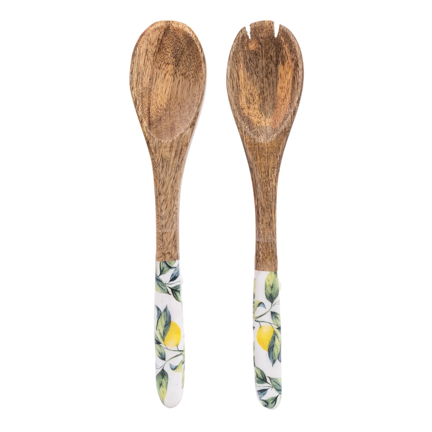 Candlelight Mango Wood Serving Fork & Spoon Set - Lemons & Leaves