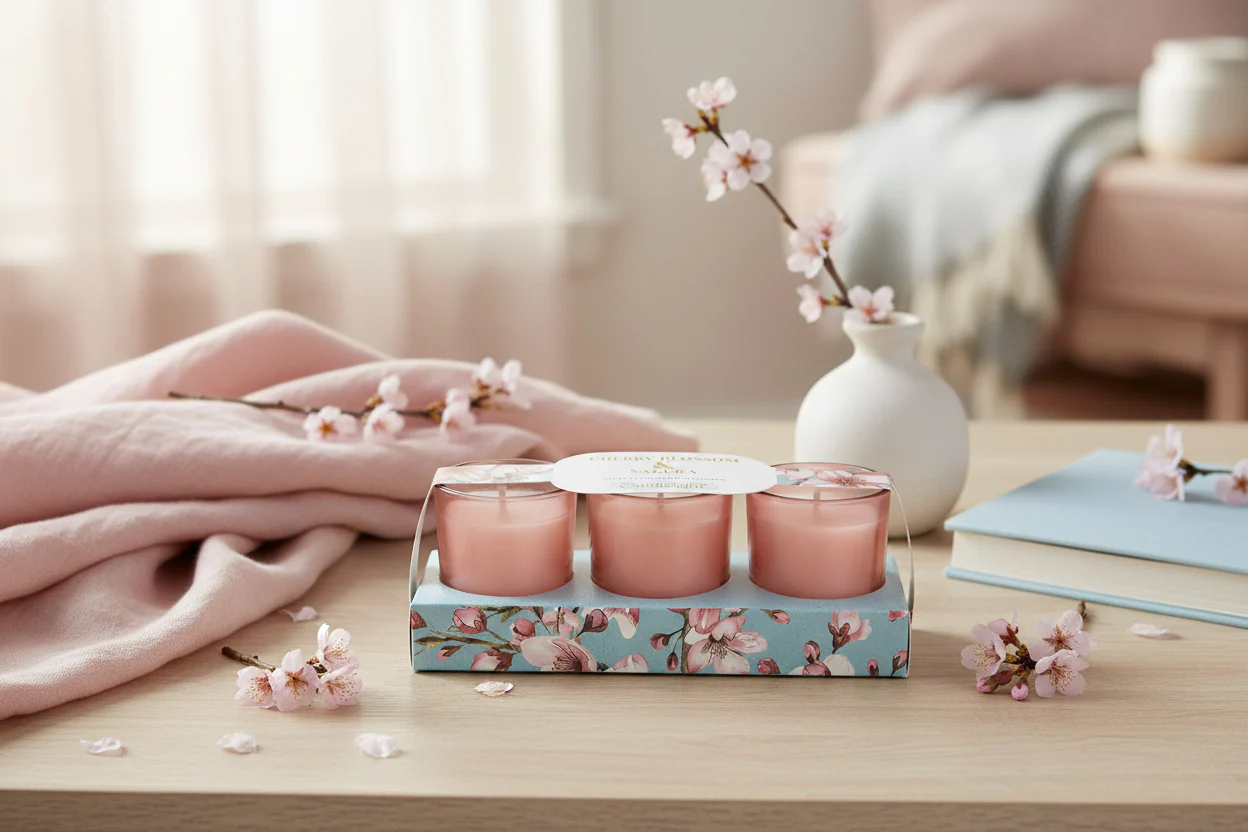 Candlelight Set Of 3 Scented Votive Candles - Cherry Blossom & Sakura - Image 3