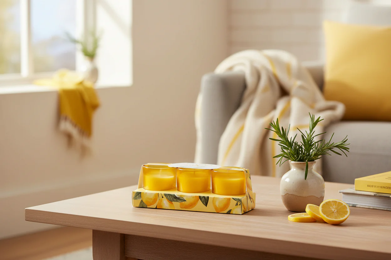 Candlelight Set Of 3 Scented Votive Candles - Sweet Lemon & Rosemary - Image 3