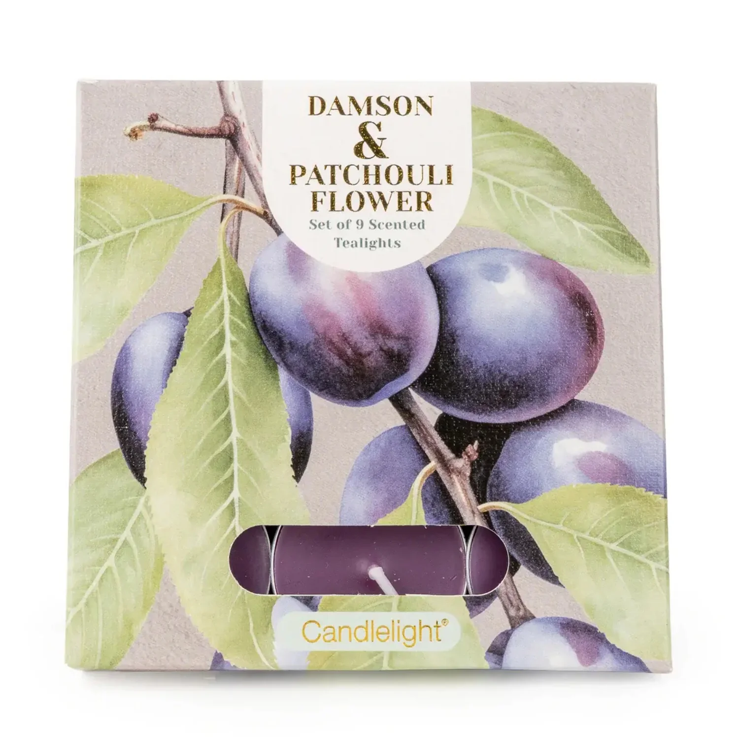 Candlelight Set Of 9 Scented Tealights - Damson & Patchouli Flower