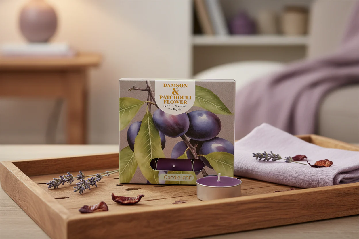 Candlelight Set Of 9 Scented Tealights - Damson & Patchouli Flower - Image 3