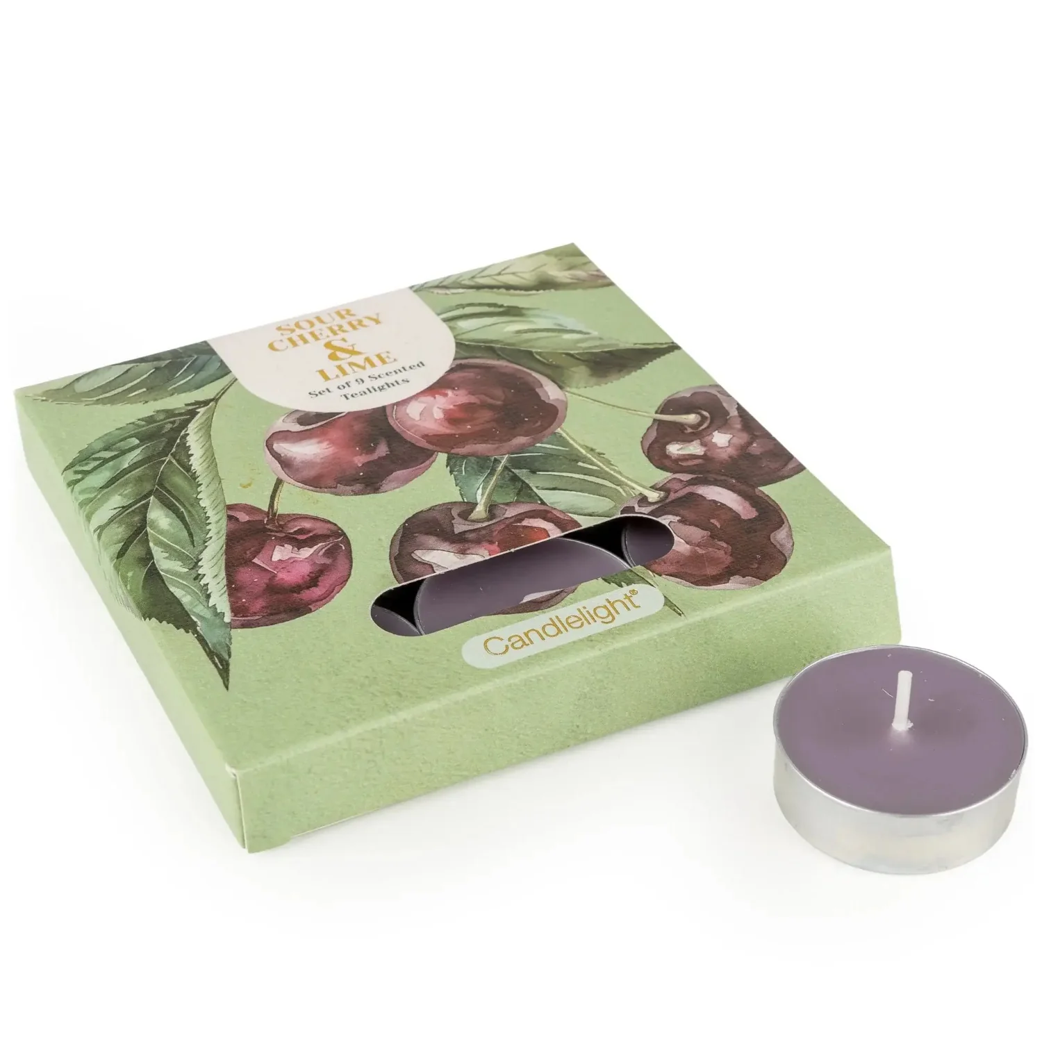 Candlelight Set Of 9 Scented Tealights - Sour Cherry & Lime - Image 2